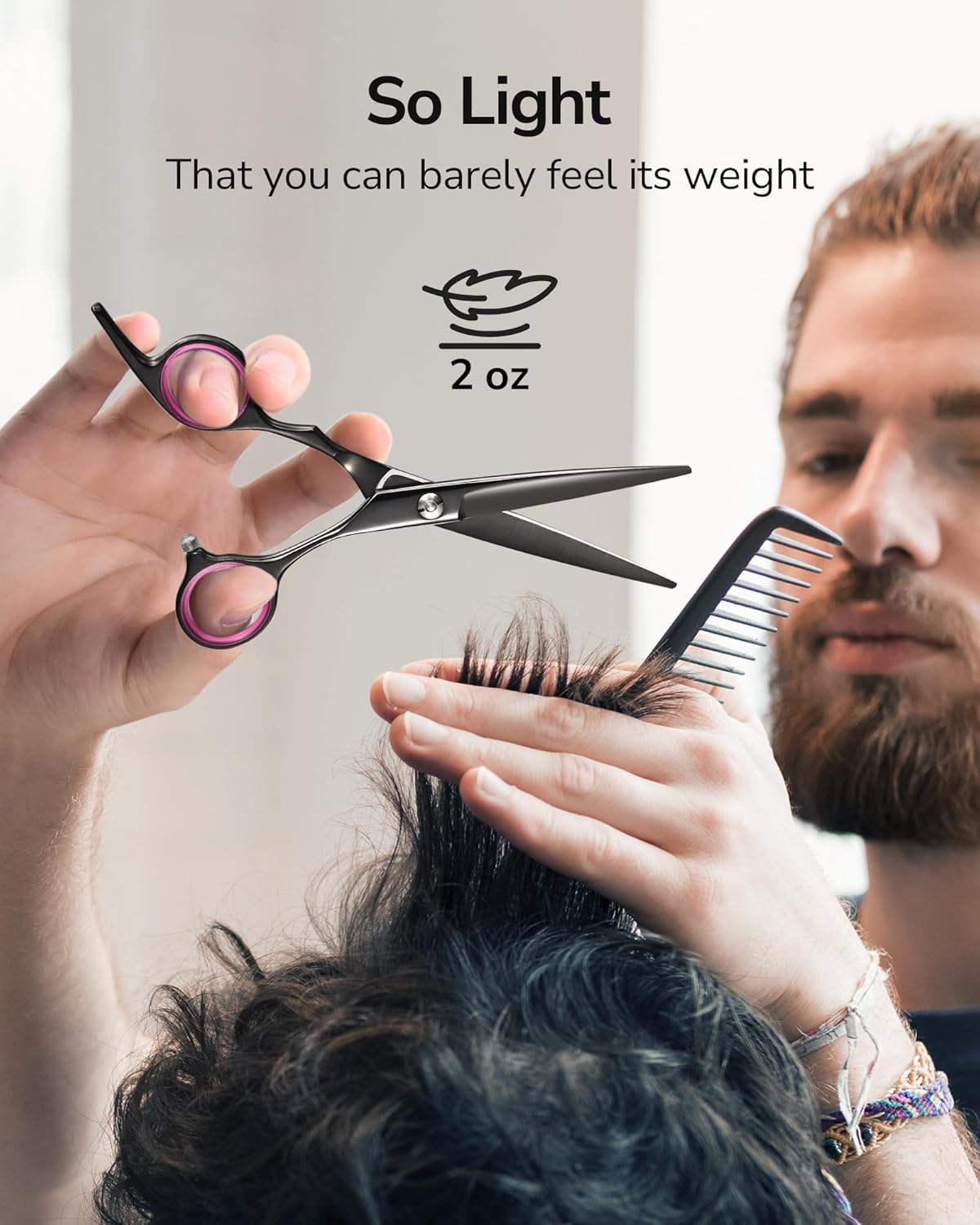 ULG Hair Cutting Scissors, Professional Hair Scissors 6.5 inch Right-Hand Razor Edge Barber Shears Salon Hair Cutting Shears Made of Japanese Stainless Steel, Hand Sharpened Black