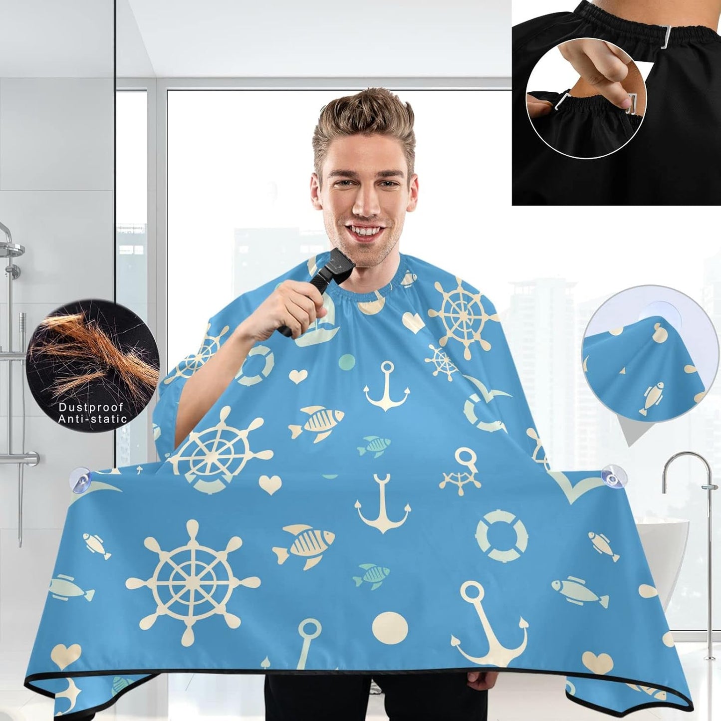 visesunny Barber Cape Sea Pattern Polyester Hair Cutting Salon Cape Apron Anti-Static Haircut Water-Resistant Shaving Cloth Beard Shaving Bib Hairdressing Cape