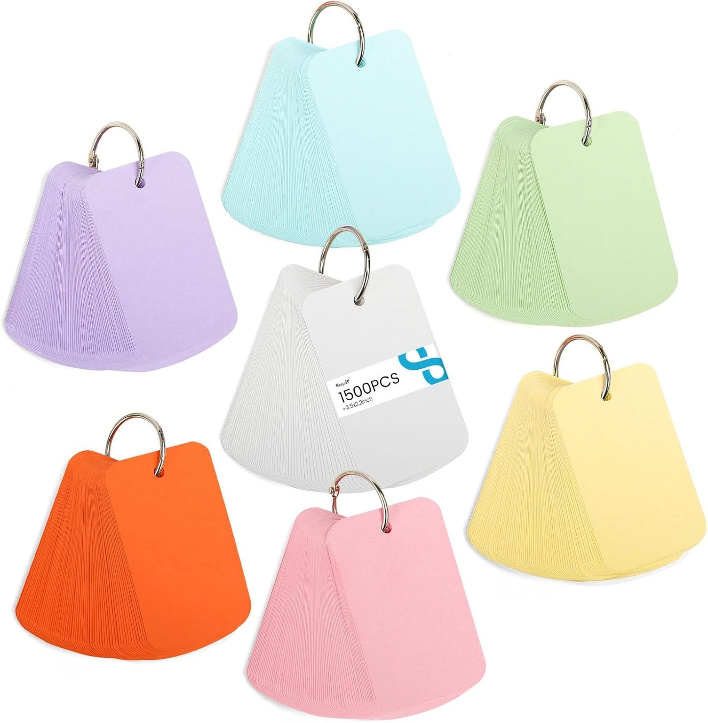 Koogel 1500PCS Flash Cards for Studying with Metal Rings, 2.2 x 3.5 Inch, Colored Index Cards Bulk, Portable Small Notecard Memo Scratch Pads for Students,Teachers, Office Home School, 7 Colors