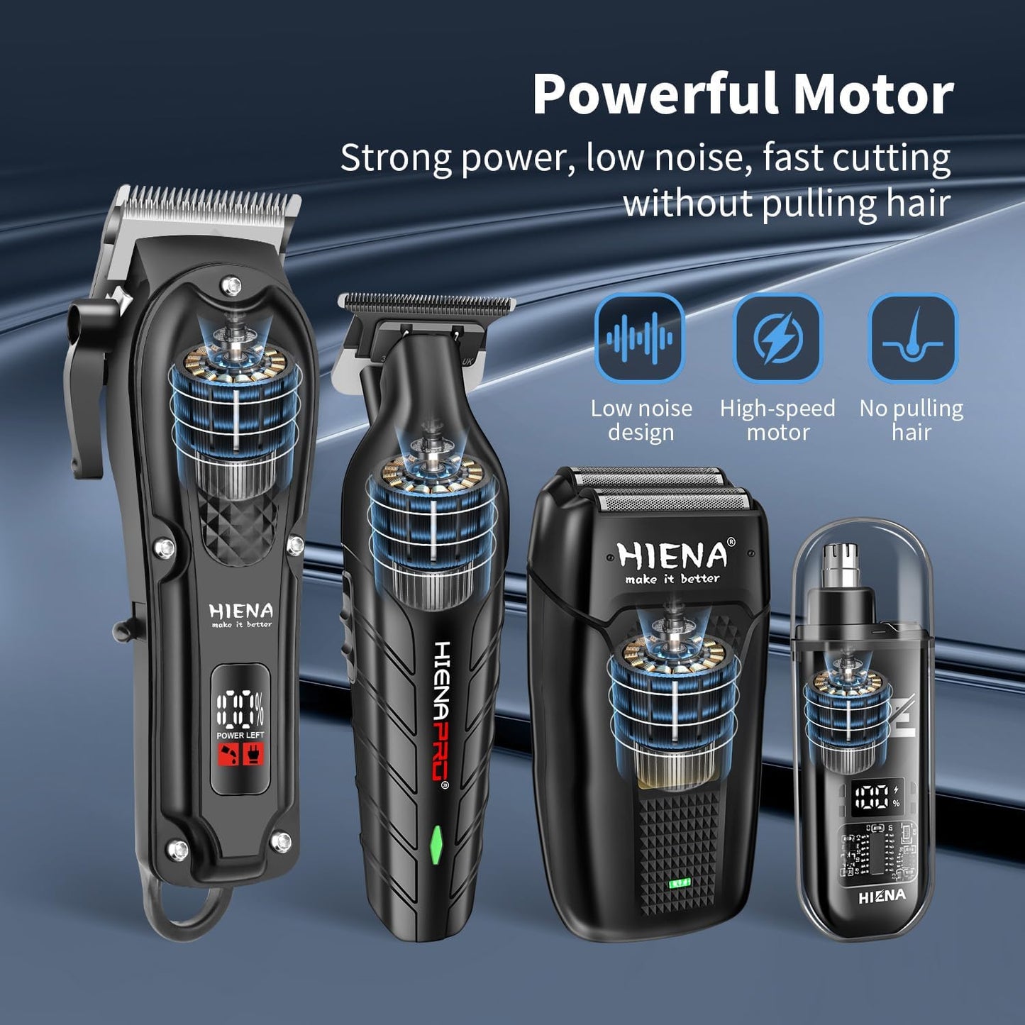 HIENA PRO Professional Hair Clipper Set for Men, Cordless Barber Clippers Set and Trimmer Kit, Electric Beard Trimmer & Nose Trimmer Kit, Foil Shaver & Men's Facial Grooming Tool Kit, Gifts for Men