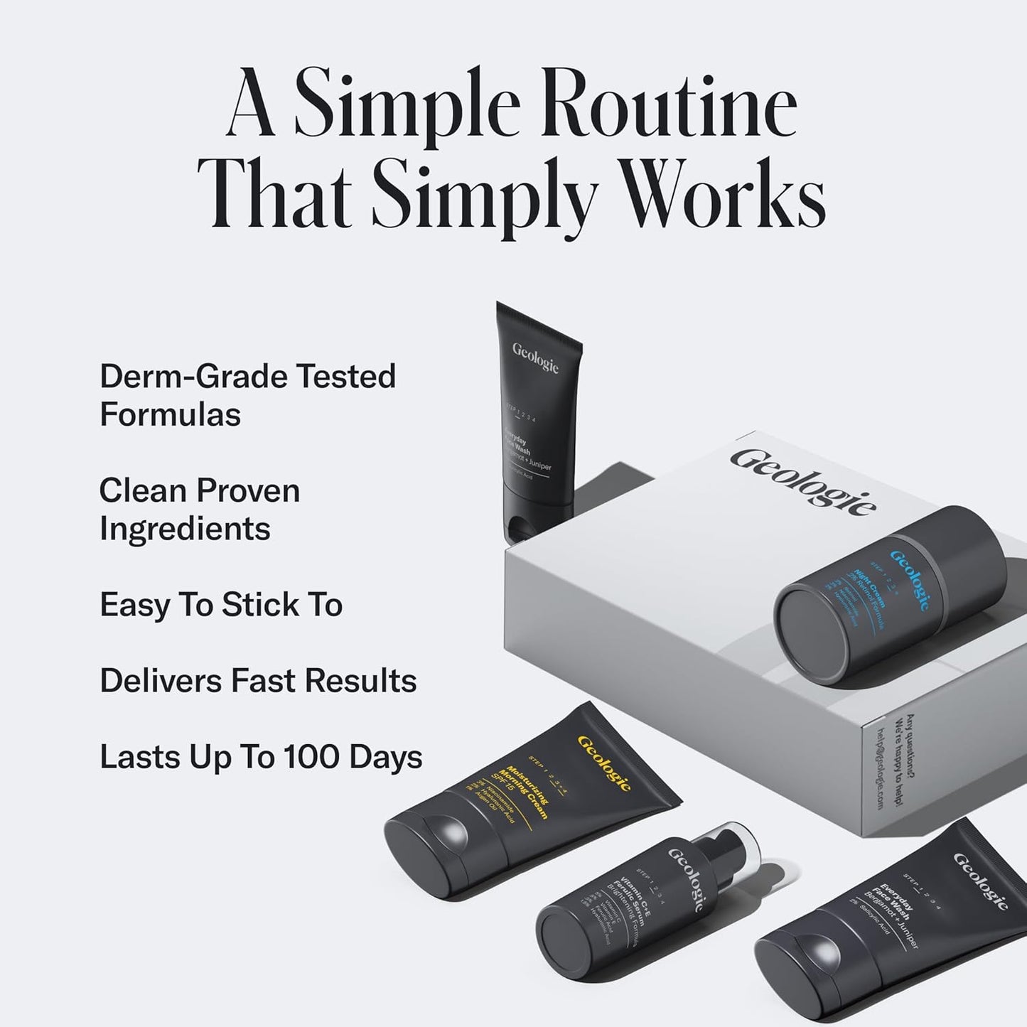 Geologie Skincare Hero Set | 5-Piece Kit Includes 2 Face Washes, SPF15 Moisturizer, Retinol Cream & Vitamin C Serum | Daily Routine for Clear, Healthy Skin for Men and Women | Lasts 3 Months
