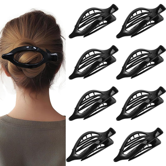 8 Pack Glossy Black Flat Hair Clips for Women – High-Shine Non-Slip Claw Clips, Strong Hold Minimalist Hair Accessories for Work, Travel, or Daily Styling