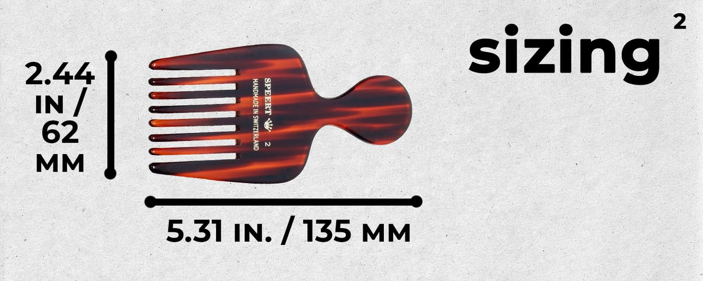 #2 Handmade Wide Tooth Hair Pick - Tortoise Havana Acetate Thick Coarse Curly Textured Hair Detangling Parting Grooming Teasing Styling - Wet & Dry Use for Women, Men & Kids