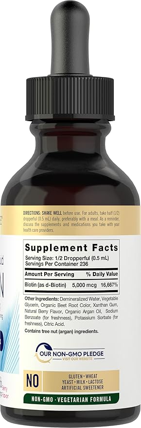 Carlyle Biotin 5000mcg Liquid Drops | 4 fl oz | for Women and Men | Berry Flavor | Beauty Formula | Vegetarian, Non-GMO & Gluten Free Supplement