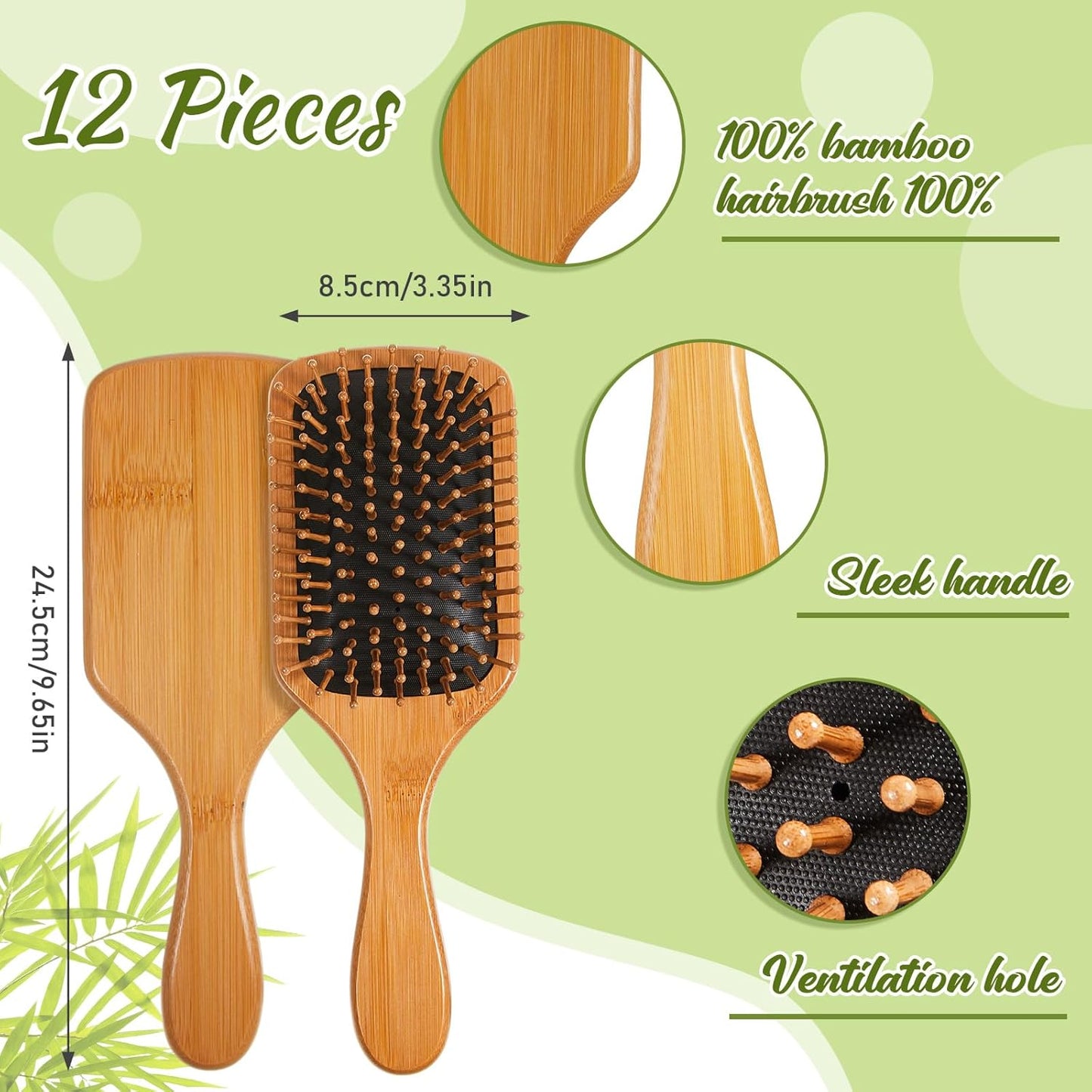 Tessco for you 12 Pcs Christmas Bamboo Hair Brushes Thanksgiving Bulk Wooden Paddle Brush Scalp Massage Bristle Anti Static Engraving DIY Gift for Women Wedding(9.65'' X 3.35'',Black)