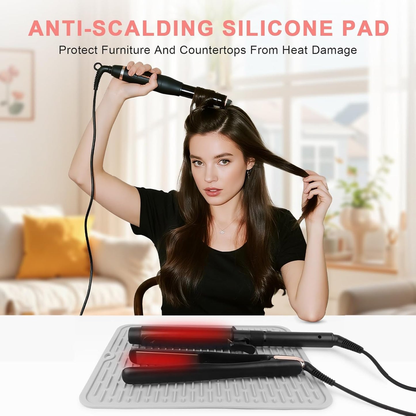 Oversize Silicone Heat Resistant Mat for Curling Irons, Flat Irons, Hair Straighteners and Hot Hair Styling Tools, Portable Hot Tools Sleeve Pad for Travel Vanity Salon(14.2" x 11.0")