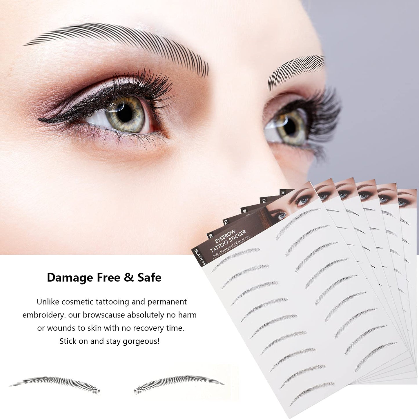 Maitys 12 Sheets 108 Pairs 4D Hair Like Waterproof Eyebrow Tattoos Stickers Temporary Transfer Brows Decal Peel off Fake Eyebrow Sticker Instant Authentic Brow Decal for Women(Lovely Style)