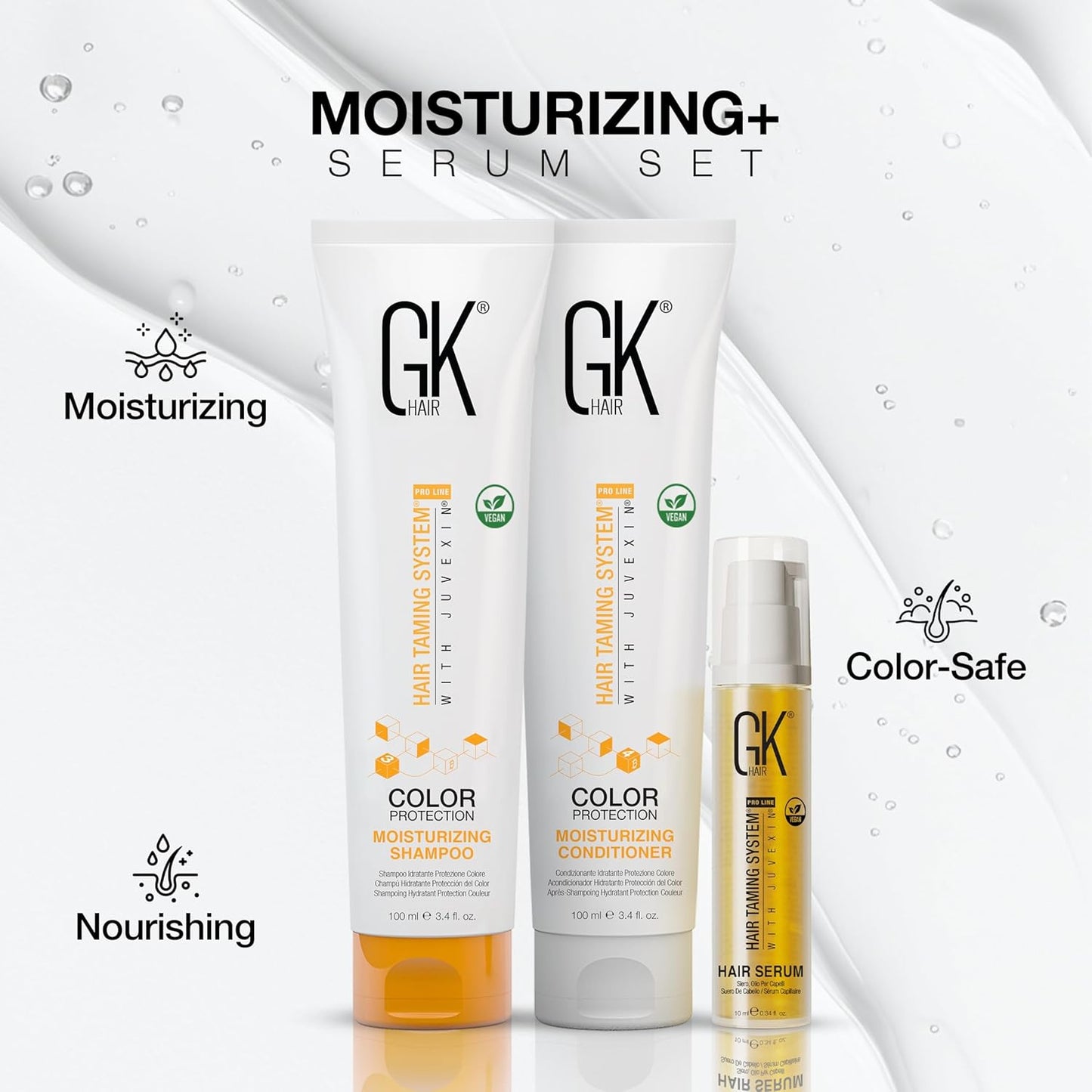 GK HAIR shampoo & Conditioner set Travel size with Hair serum -Color Safe Shampoo & Conditioner Made with Aloe vera, Parki Butter - Free of Parabens & Phthalates Sulfate, (3.74 Fl Oz)