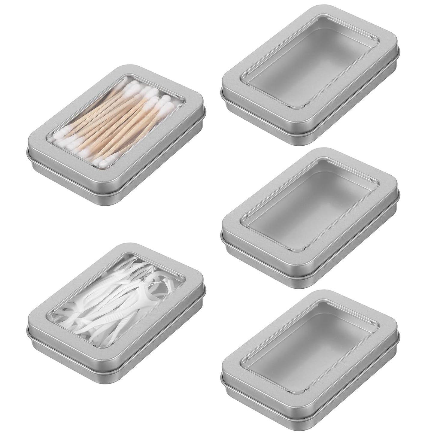 5Pcs Cotton Swab Holder for Travel, Portable Small Dental Floss Case Metal Empty Cotton Ball Holder with Dustproof Lid Floss Picks Dispenser for Travel Outdoor(Silver)