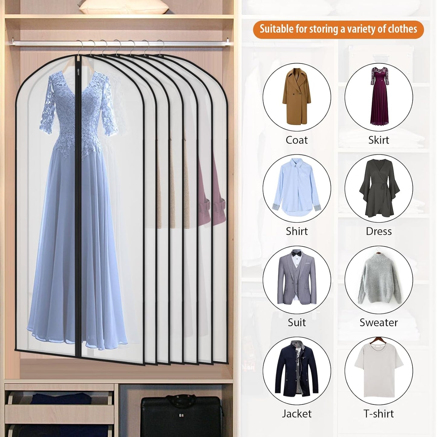 Kntiwiwo Garment Bags Clear Suit Bag for Closet Storage (60"12pcs-Black Edges)