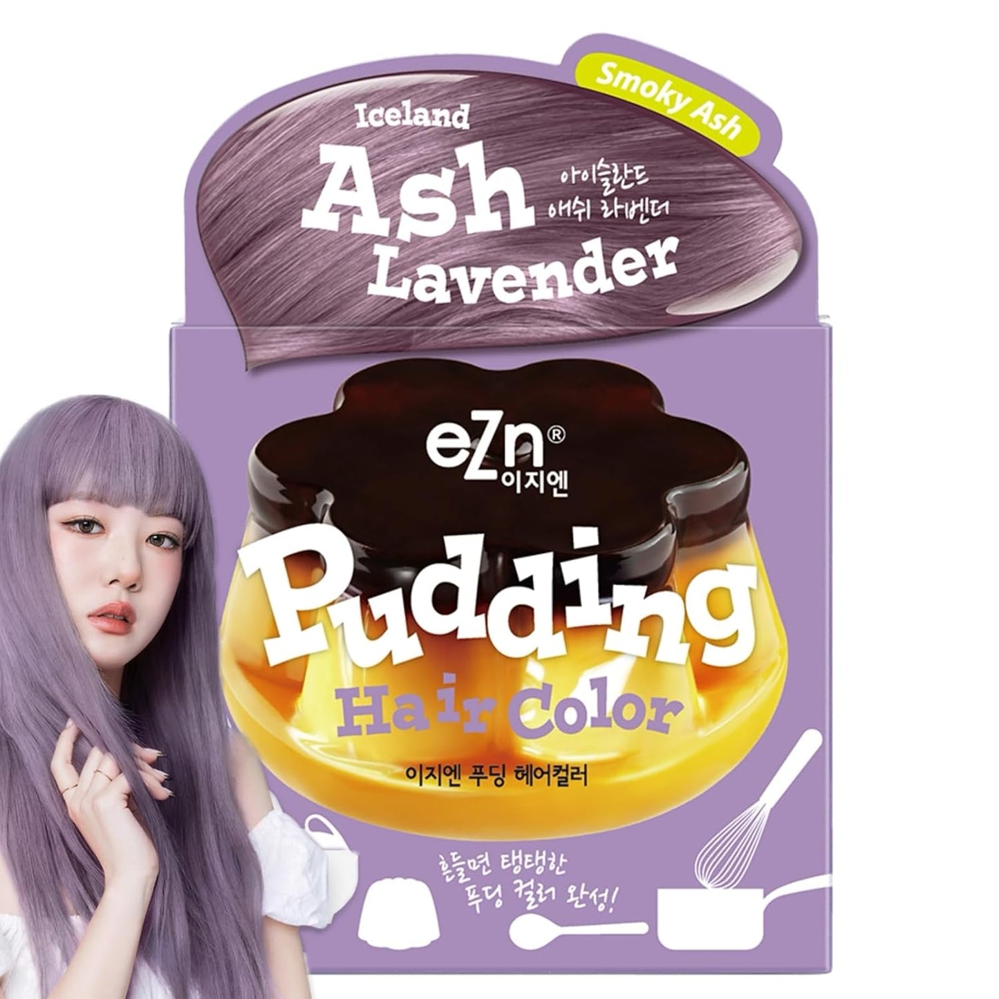 eZn Pudding Hair Dye, Ammonia-Free, Semi-Permanent DIY Korean Hair Dye Color with Keratin, Odorless Gentle for Sensitive Skin No Skin Irritation (Ash_Lavender)