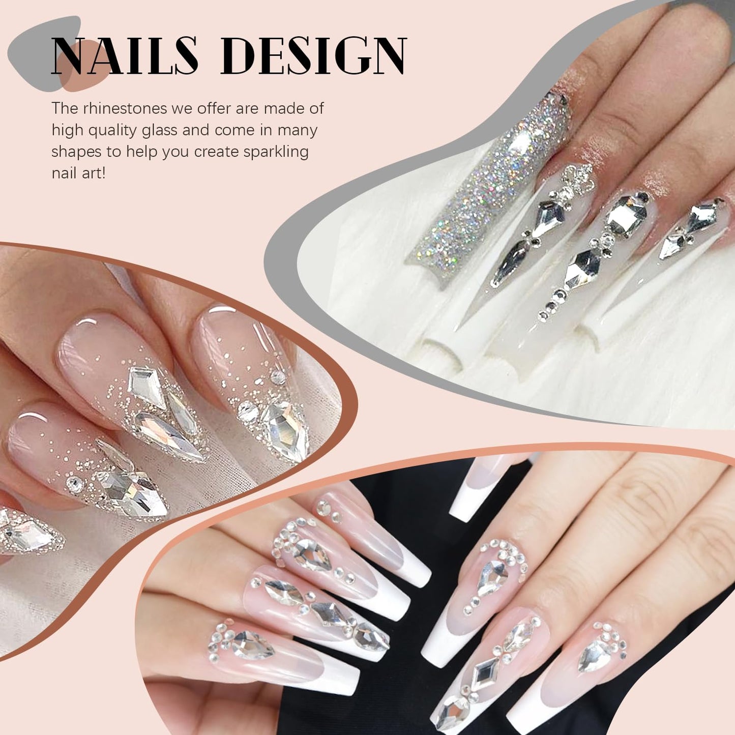 3220Pcs Clear Glass Nail Rhinestones 120Pcs Multi Shapes Flatback Gems Crystal + 3100Pcs 1.5-4mm Round Beads, Manicure Diomand Jewelry Gemstones for Nail Design Makeup Acrylic Nails Decoration