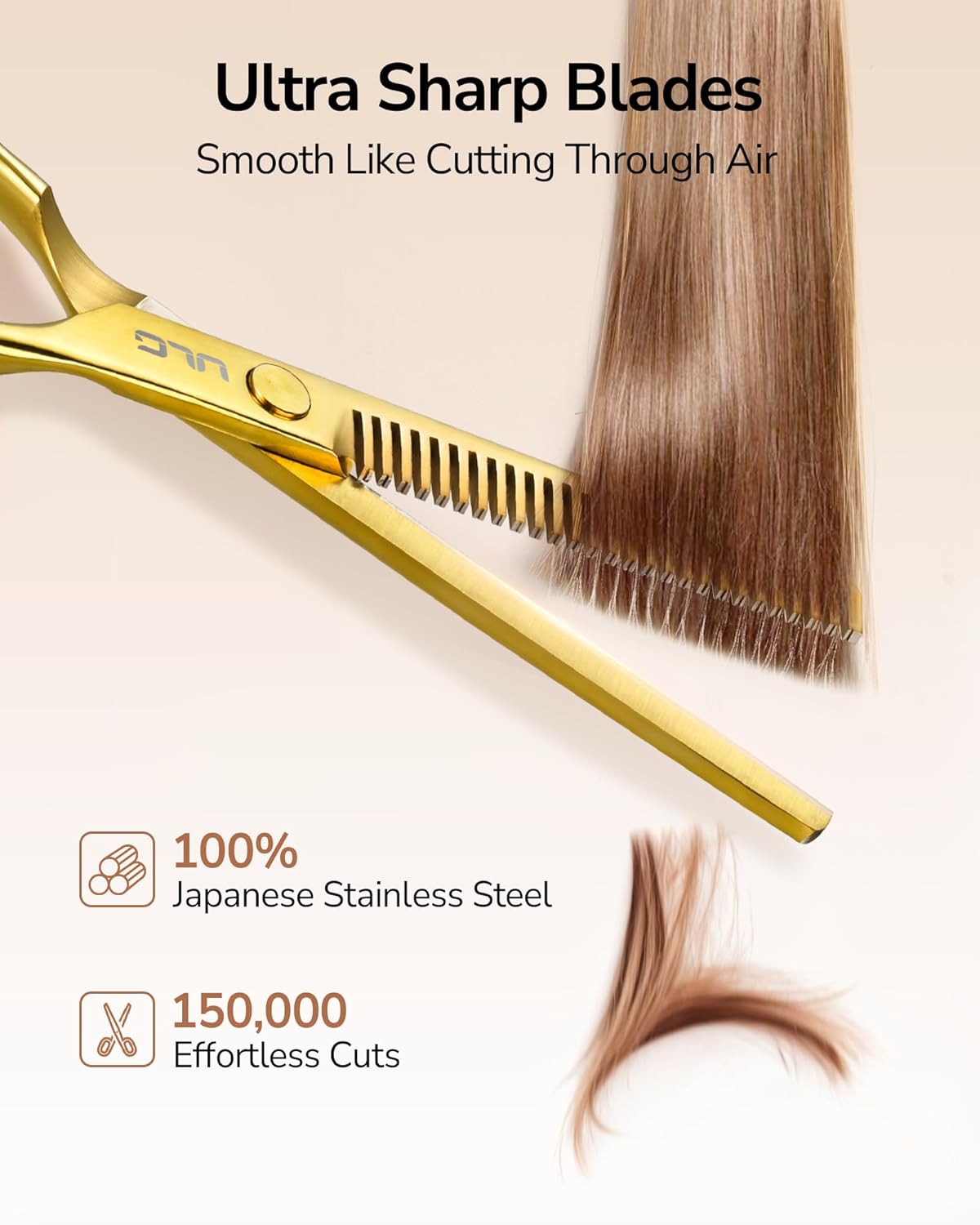 ULG Professional Texturizing & Thinning Shears - 6.5’’ Hair Cutting Scissors, Ultra Sharp Japanese Stainless Steel, Ambidextrous Ergonomic Handle for Barbers, Stylists, Salon & Home Use, Gold