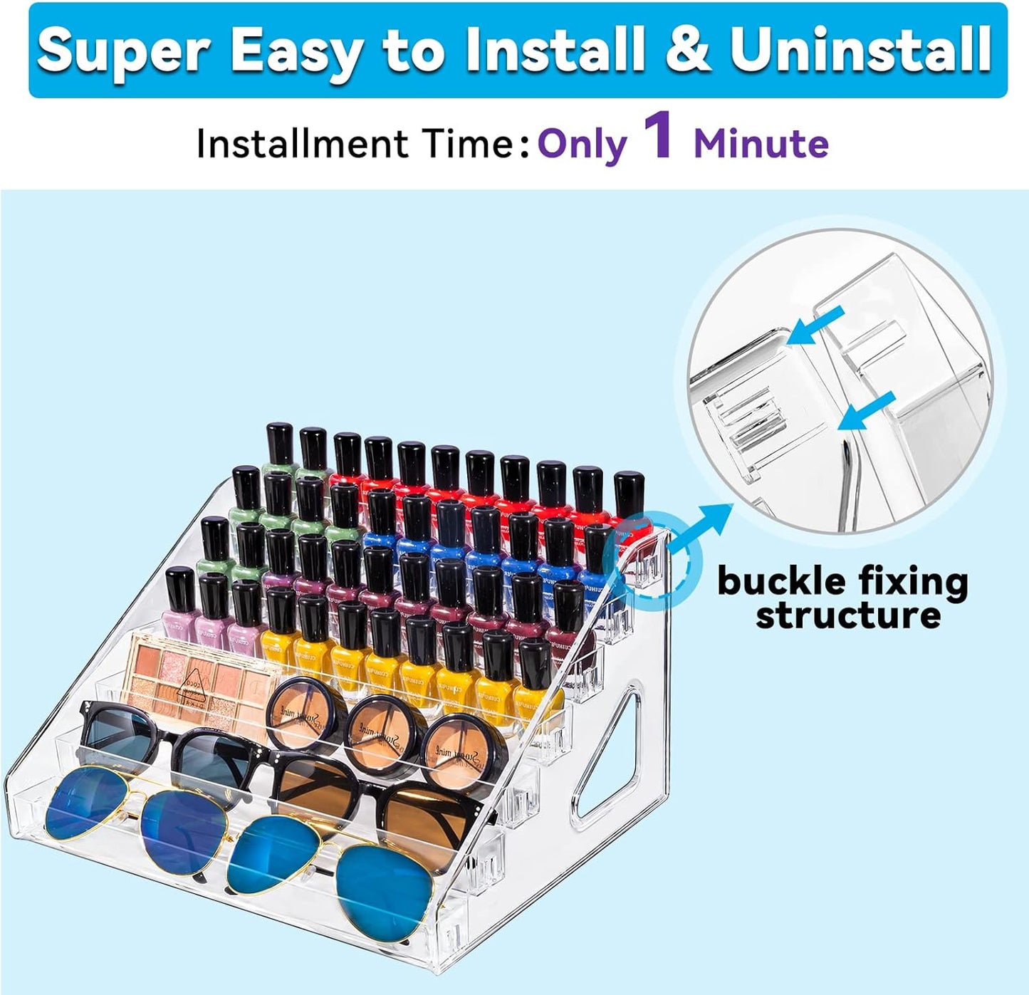 Pero Pero Nail Polish Organizer Acrylic Display Rack for Nail Polish Holder Sunglasses Organizer Essential Oils Holder Clear Eyeglasses Display Case Makeup Organizer