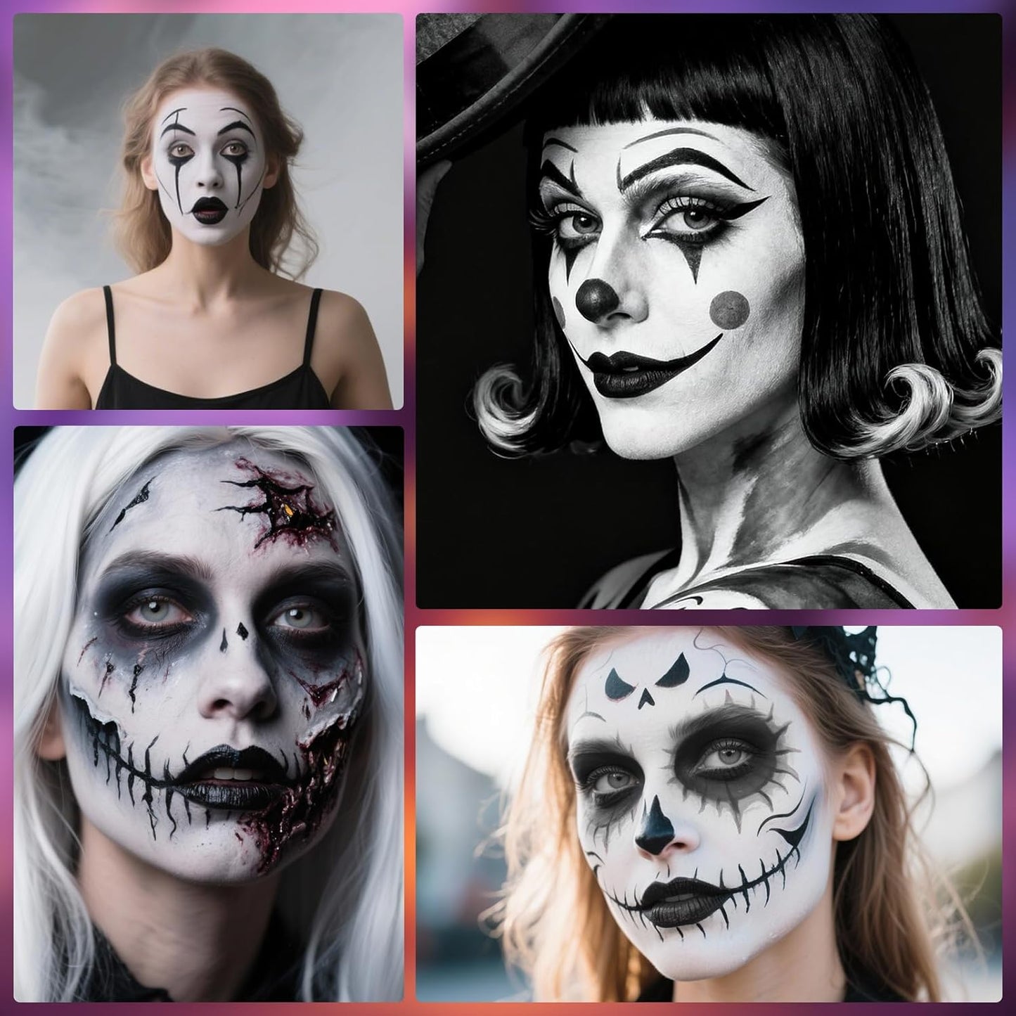 Black White Grey Oil Based Face Paint Kit with Painting Brushes, Professional Full Coverage Greasepaint Halloween Face Painting Kit for Adult Cosplay Skeleton Monster Carnival Makeup