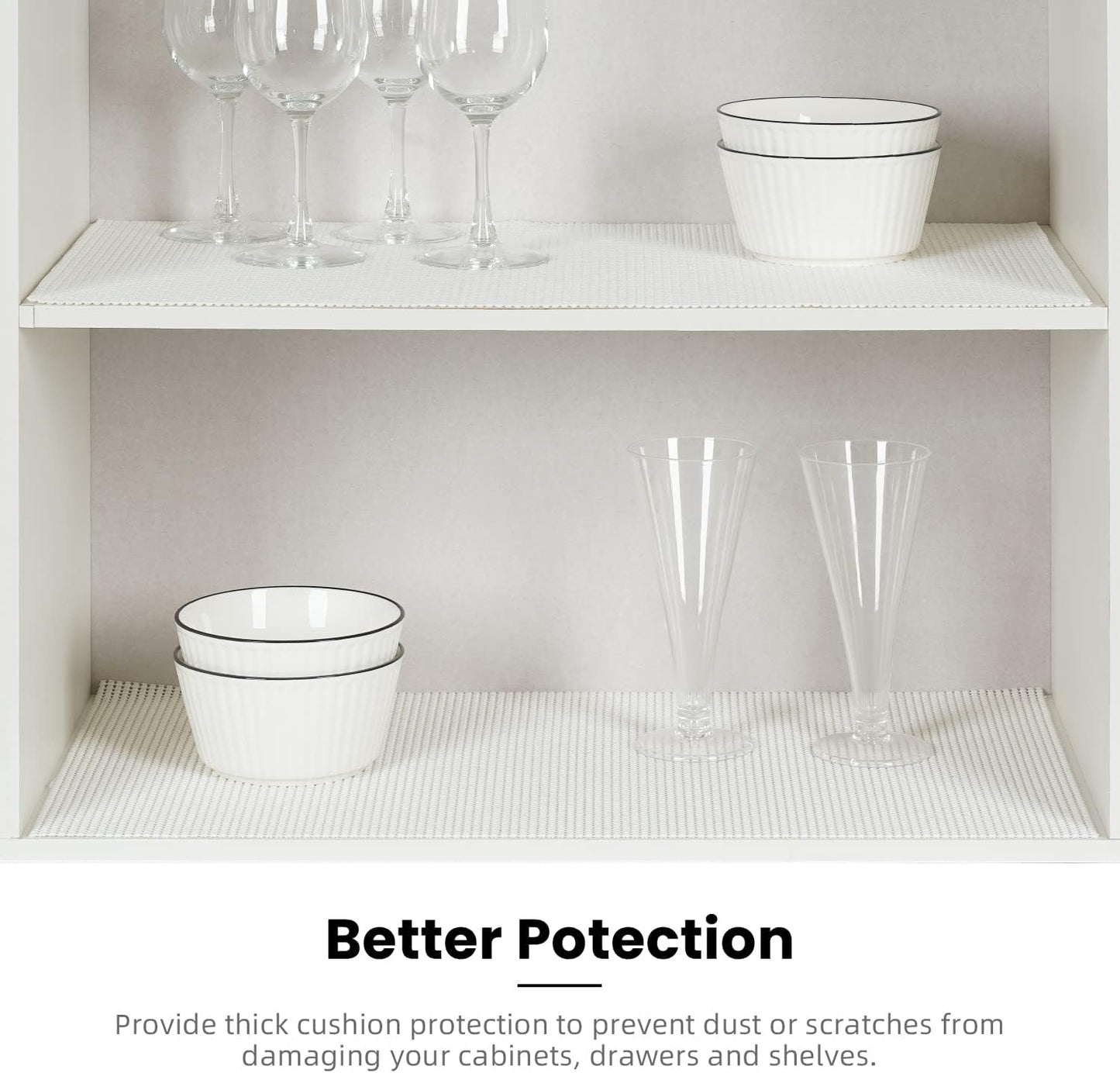 BAGAIL Drawer and Shelf Liner, 12 in X 20 Ft Non-Adhesive Shelf Liners for Kitchen Cabinets, Thick Strong Grip Liners for Desk, Shelves, Bathroom Drawers, Cabinet Protection - White