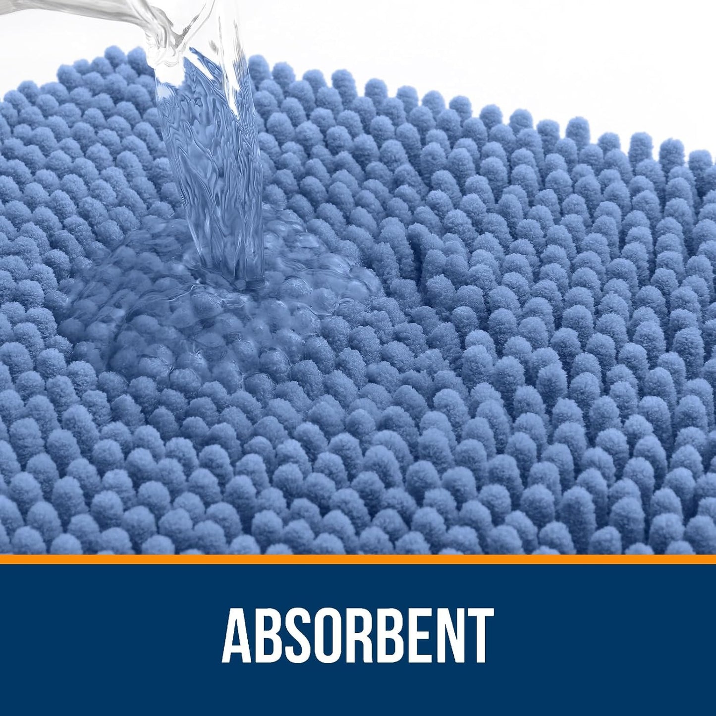 OLANLY Bathroom Rugs 36x24, Extra Soft Absorbent Chenille Bath Rugs, Rubber Backing Quick Dry, Machine Washable Bath Mats for Bathroom Floor, Tub and Shower, Home Decor Accessories, Cornflower Blue