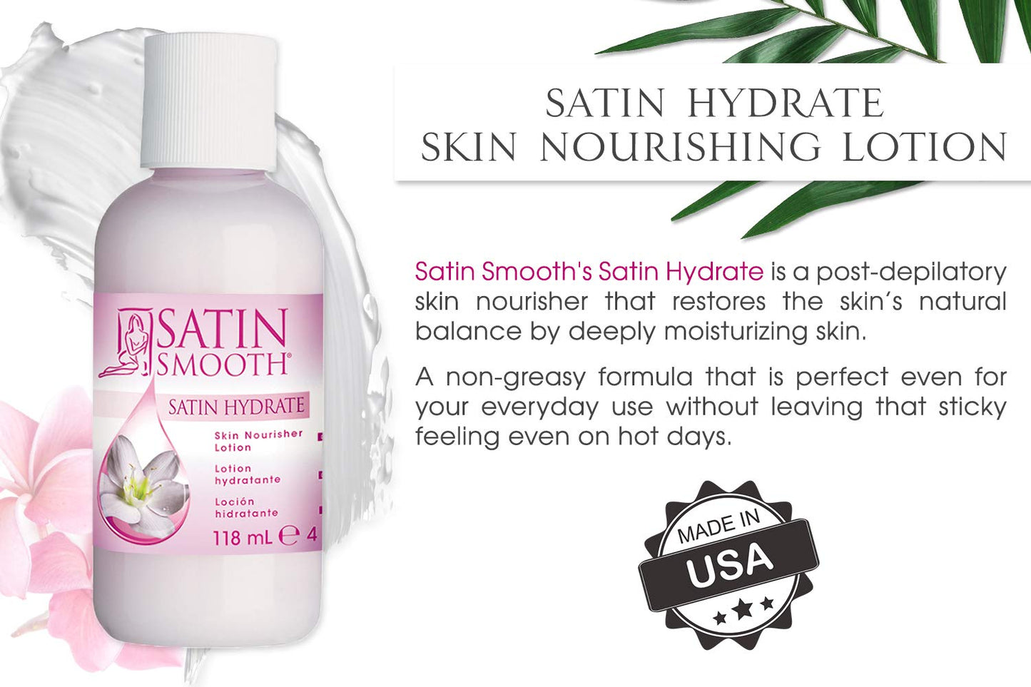 SATIN SMOOTH Post Wax Lotion - Hydrating Skin Nourisher for Smooth & Healthy Skin, After Wax Care Treatment, 4 fl oz, 2 Pack
