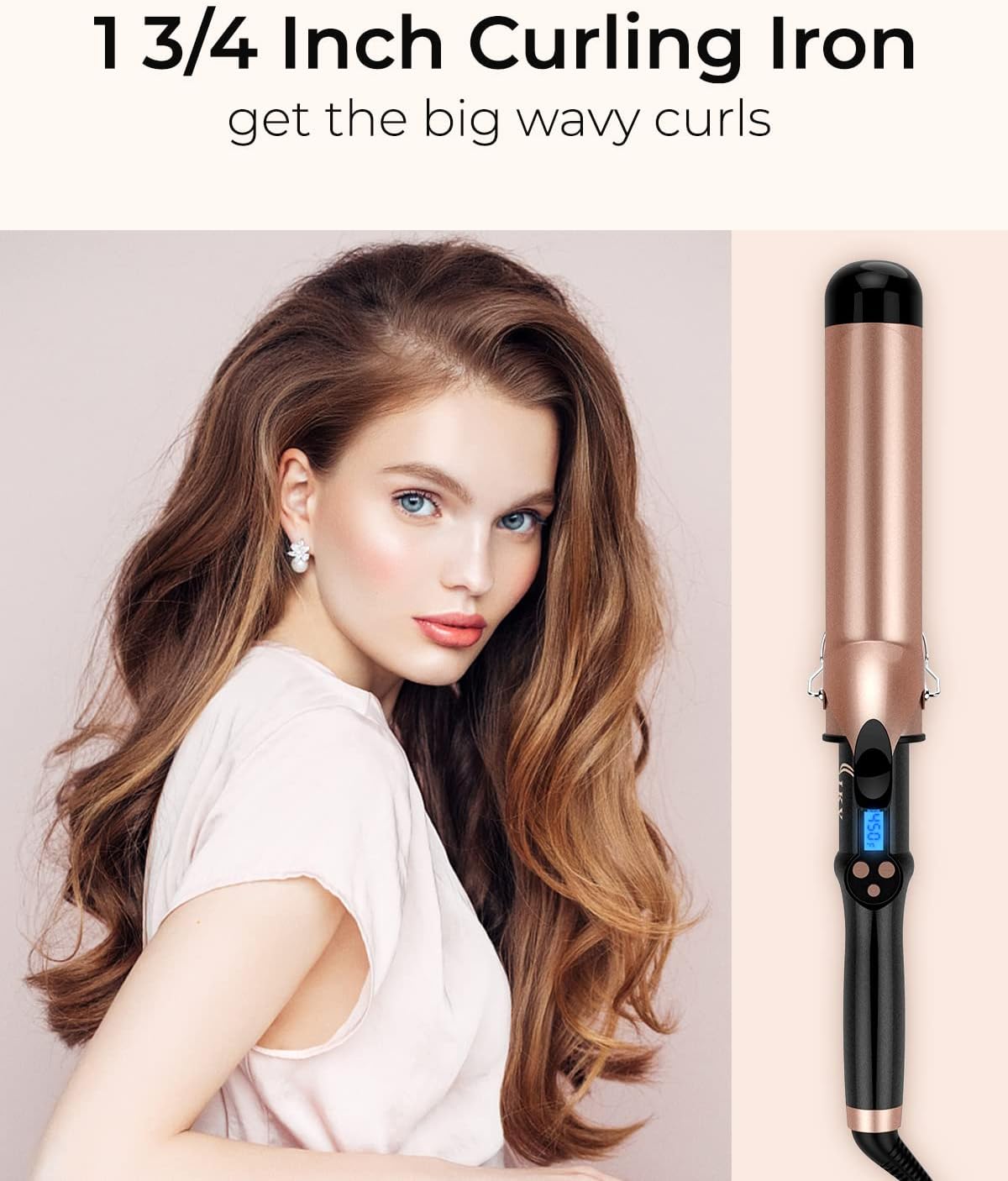 1 3/4 Inch Extra Long Barrel Curling Iron, 1.75 Large Barrel for Long Hair Ceramic Tourmaline