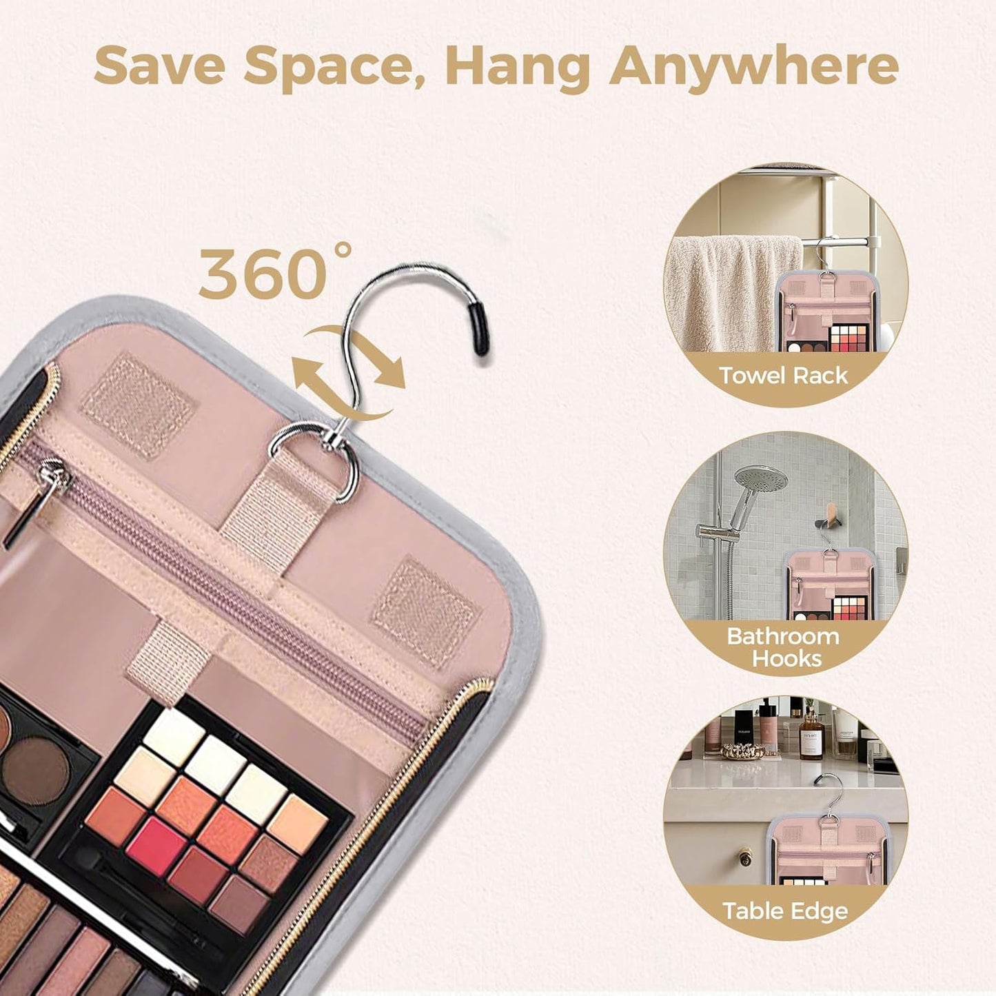 Hanging Toiletry Bag & Makeup Bag for Women with Jewelry Organizer - TSA Approved Large Capacity Travel Cosmetic Organizer, Waterproof Shower Essentials Case with Transparent Pockets