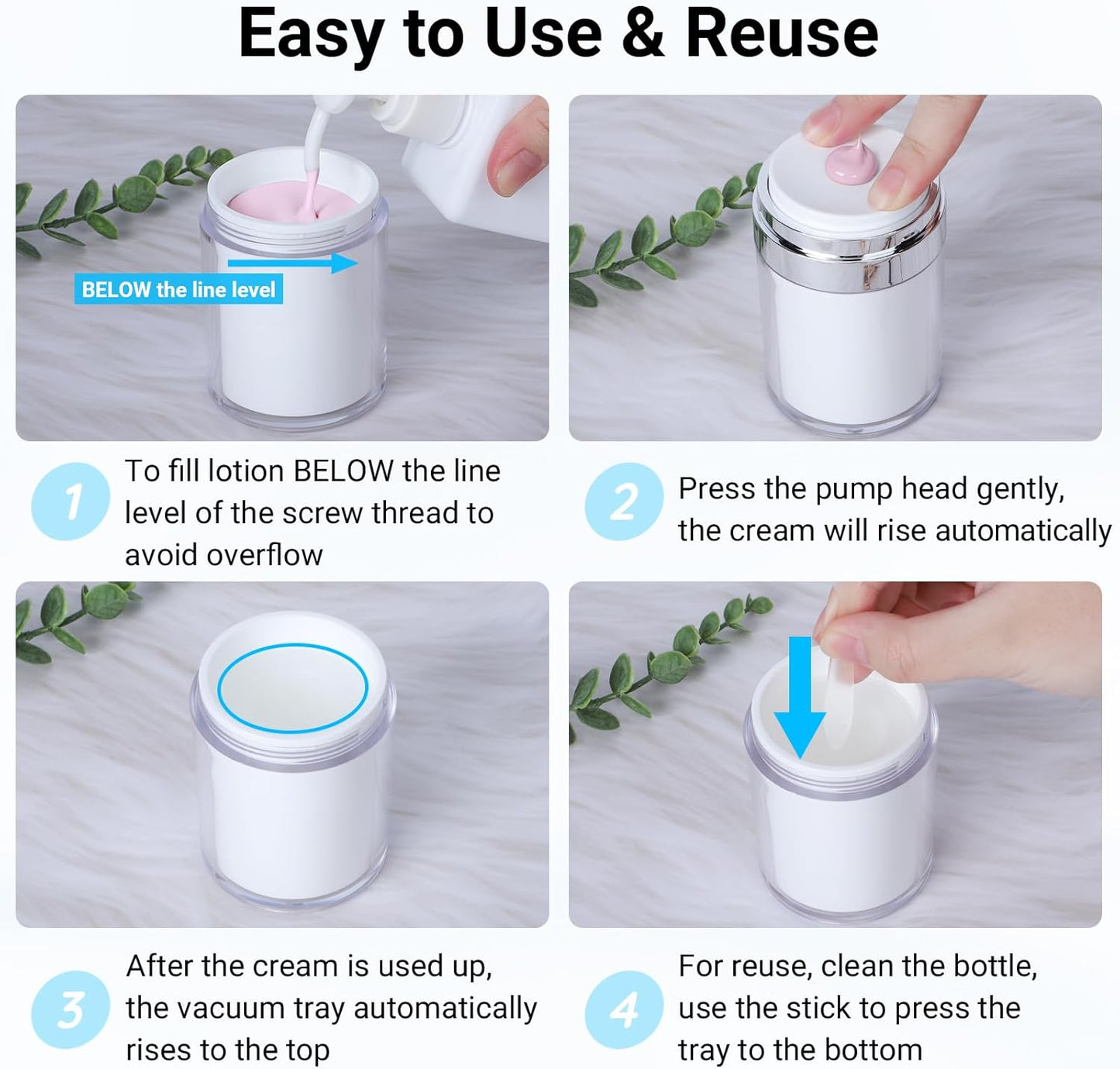 Segbeauty Airless Jar 3.4oz Travel Bottles for Toiletries, 3pcs Empty Travel Containers for Liquids, 100ml Refillable Lotion Pump Jars Dispensers, Plastic Vacuum Cream Containers with Pump for Makeup