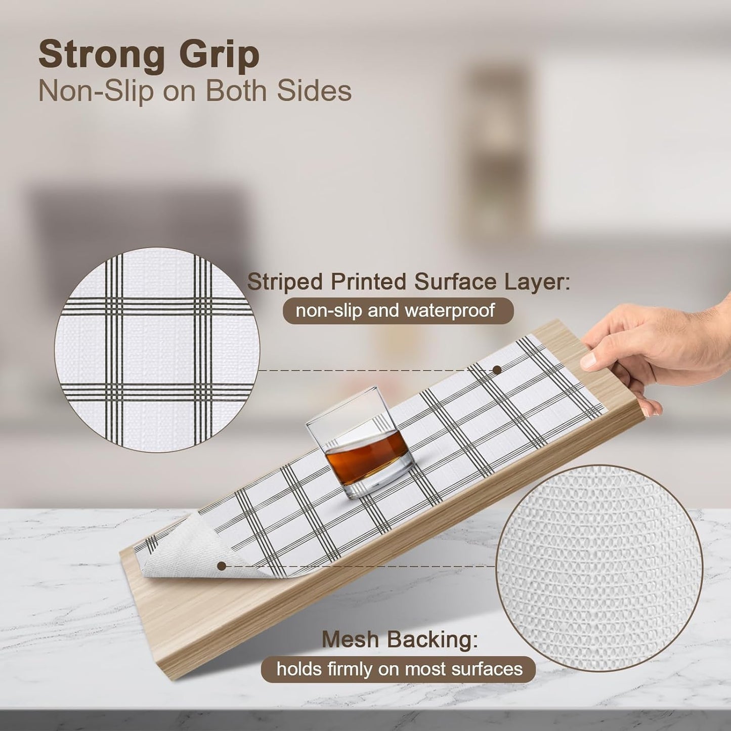 OcePor Non-Adhesive Drawer and Shelf Liner 24IN x 20FT，Non Slip Cabinet and Cupboard Liner, Kitchen Cabinet Liners for Shelves, Waterproof Drawer Shelf Liners for Cabinets/Bathroom Cupboard, Stripe