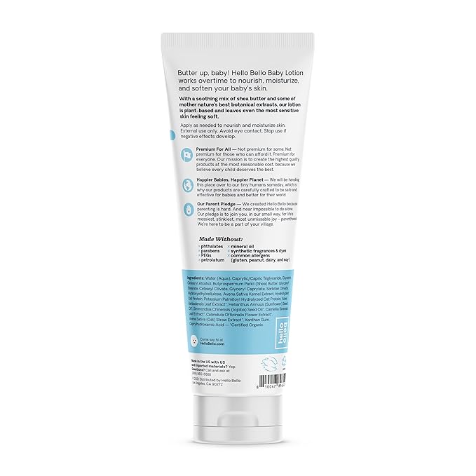 Hello Bello premium Baby Lotion | Vegan and Cruelty Free Moisturizing, Non-Greasy Lotion for babies and Kids | Fragrance Free | 8.5 FL Oz (2 Pack)