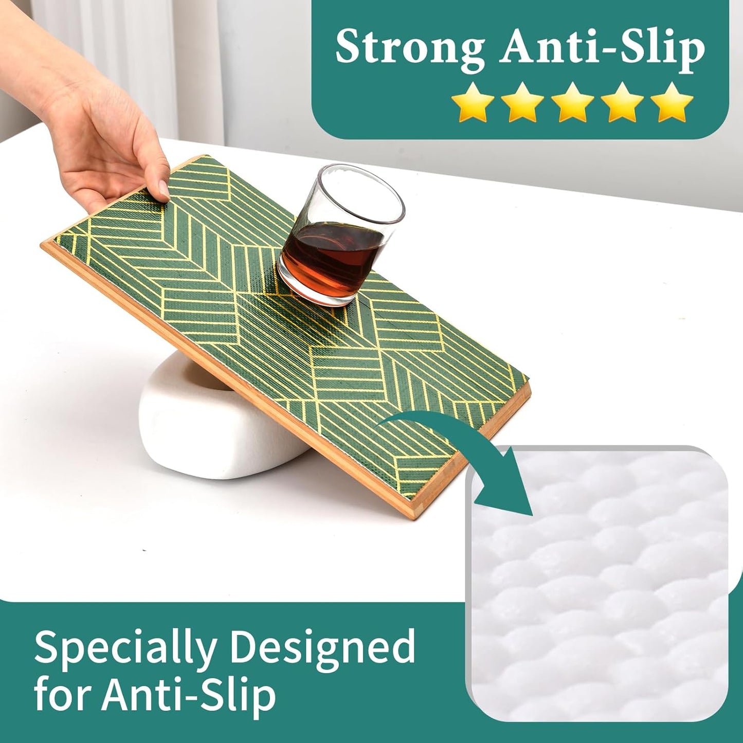 Shelf Liners for Kitchen Cabinets 23.6in x 20FT, Non Adhesive Cabinet Liner Strong Non-Slip Thickened Gold Green Geometric Drawer Liner, Easy to Clean for Shelf, Cabinet with Knife and Tape Measure