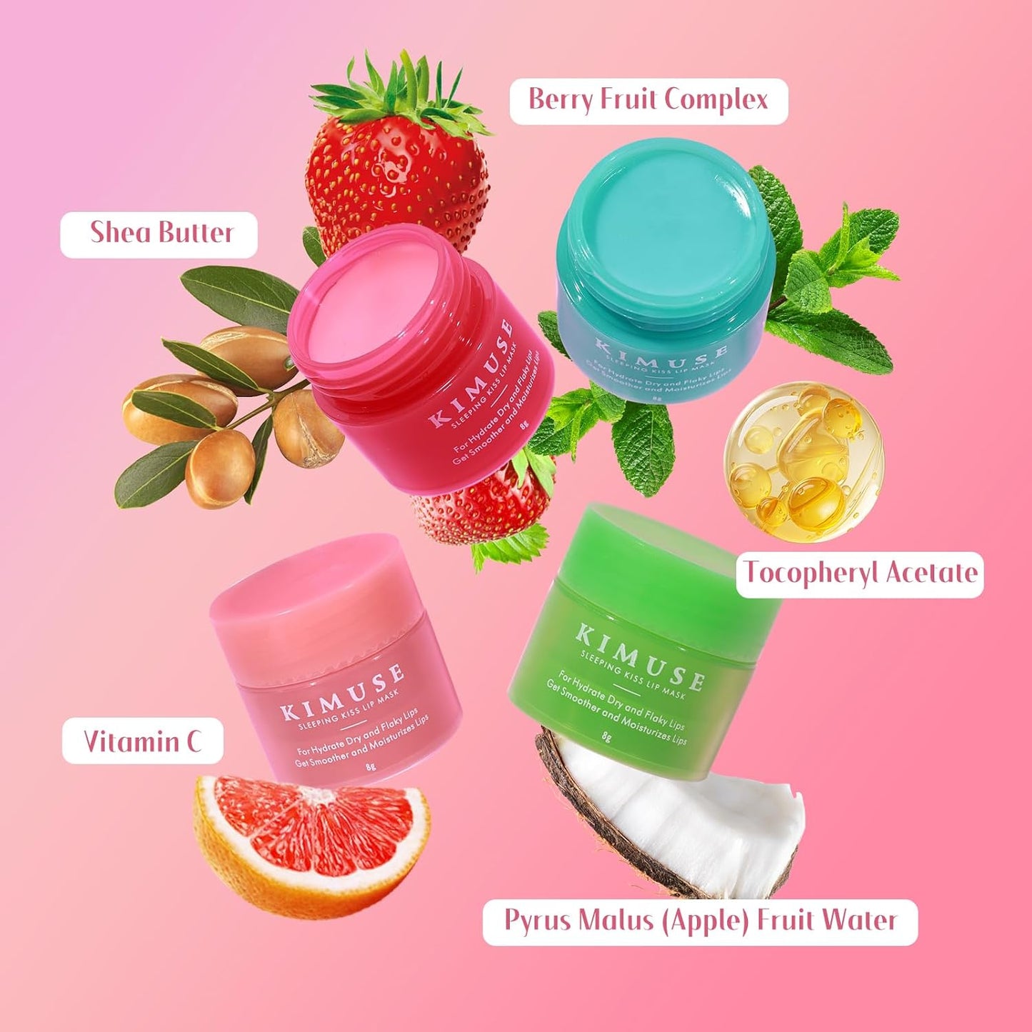 KIMUSE Lip Mask, Lip Sleeping Mask: Moisturizing, Hydrating, Nourishing Lip Care Products, Vitamin C, Shea Butter & Antioxidants, Lip Mask Overnight Set for Dry Lip, Flaky