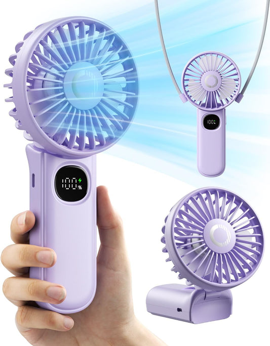 Purple Portable LED Fan, 3000mAh Battery Operated, 3 in 1 Handheld/Neck/Desk Mini Fan for Travel, Beach, Outdoor