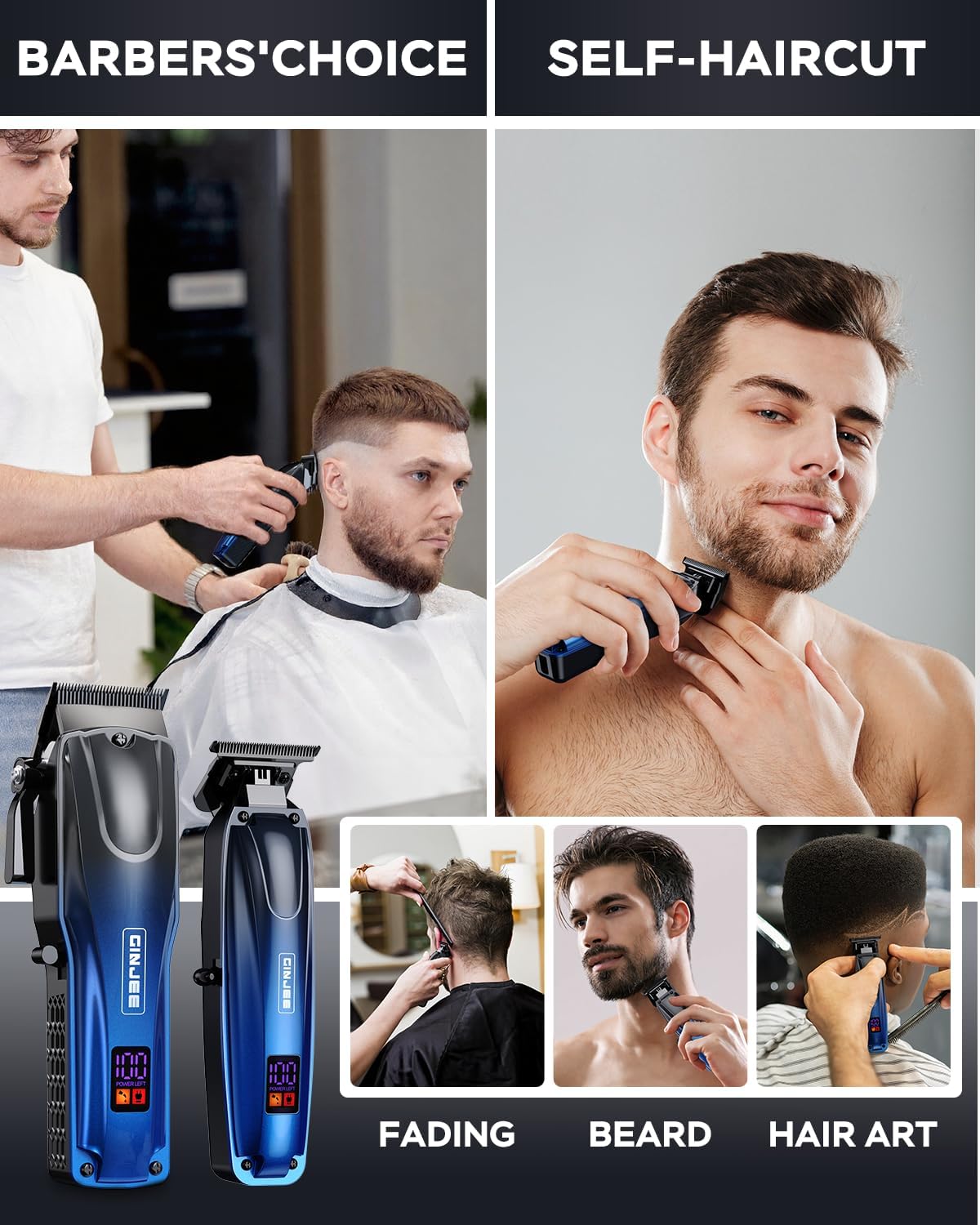 Professional Hair Clippers for Men Cordless & Corded - Rechargeable Barber Clipper & Trimmer Set with Fade Lever for Home Haircuts, Grooming Kit with Guide Combs, with Travel Case
