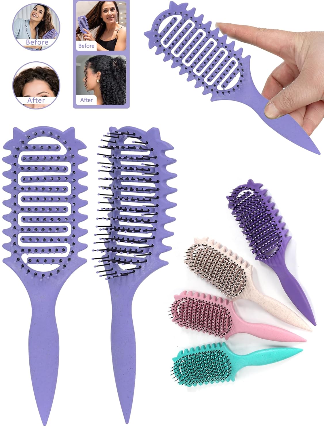 Curl Defining Brush for Curly Hair, 2025 Vented Detangling Brush for Wet, Curl Styling Brush for Women, Less Pulling, Defines & Shapes, Great Gift for Curly Hair Women (Purple)