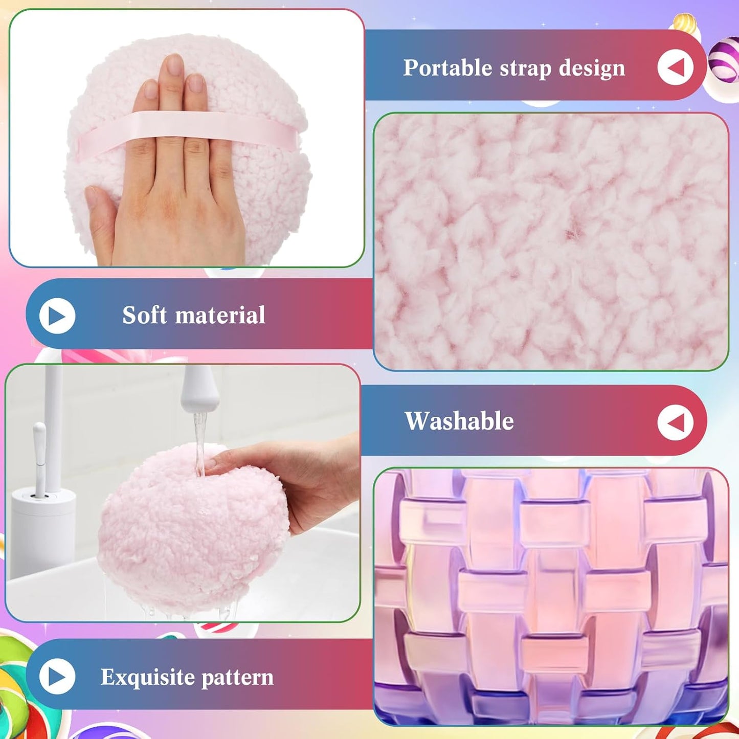 Tioncy 2 Pcs Extra Large Dusting Powder Puff and Container 6'' Body Powder Puff and Crystal Container for Women Soft Washable Reusable Velour Face (Gradient)