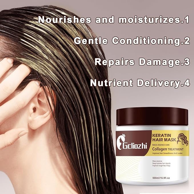 Collagen Hair treatment for Damaged Hair - 500ml Hair Collagen Mask Keratin Hair Mask Protein & Coconut Oil Deep Repair Conditioning Argan Oil Treatment for Curly or Straight Thin Fine Hair (500ml)