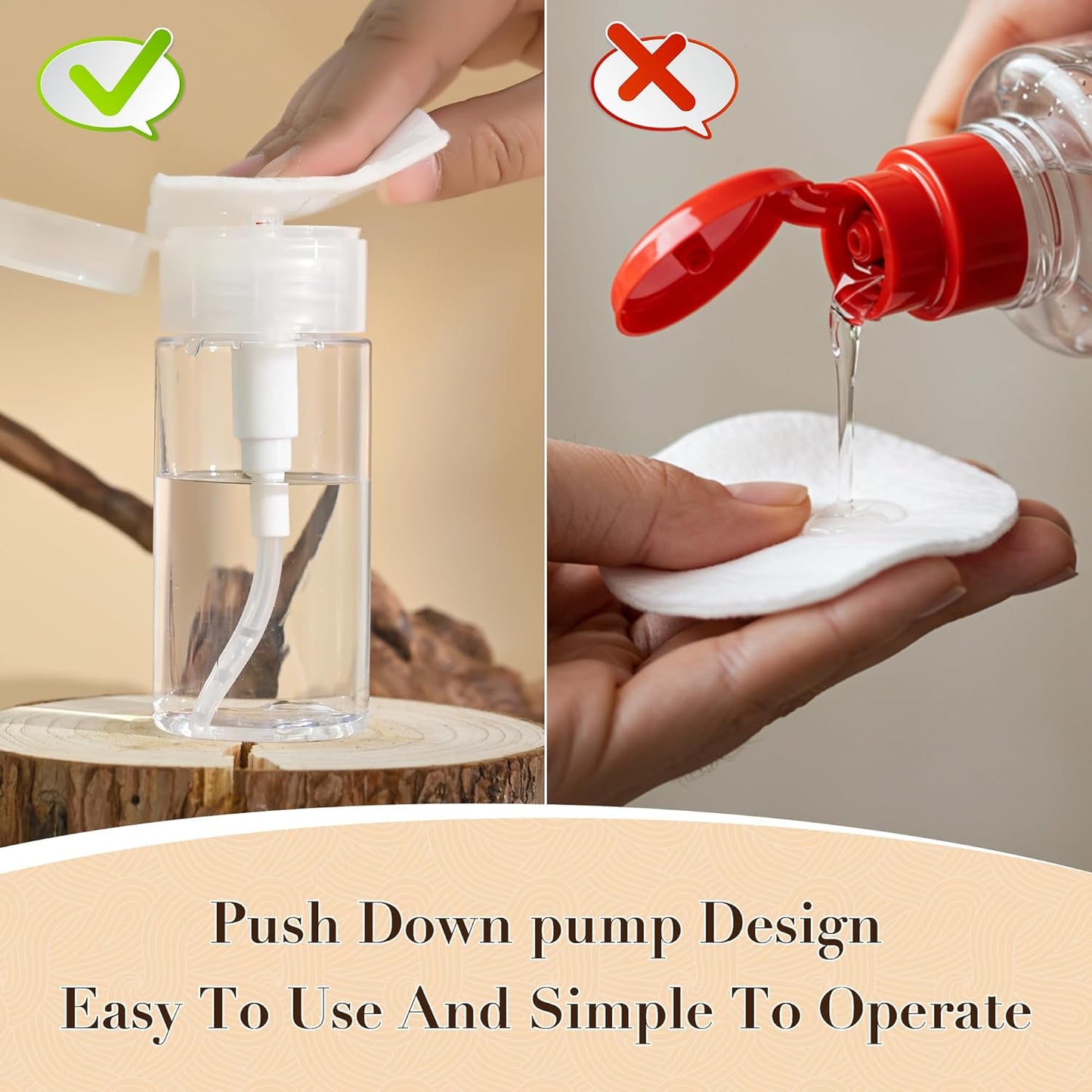 3 Pack Push Down Pump Dispenser,Clear Push Top Empty Bottles with DIY Stickers for Alcohol,Nail Polish,Makeup Remover,Toner (150ml-2pcs)