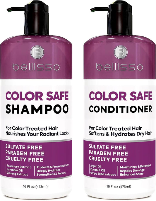 Color Safe Shampoo and Conditioner Set – Anti-Fade Protection for Color Treated, Dyed & Highlighted Hair – Sulfate & Paraben Free, Hydrating Formula with Rosemary, Coconut & Argan Oil for Women & Men