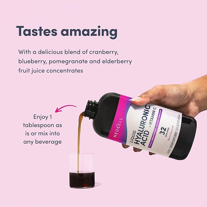 NeoCell Hyaluronic Acid Liquid with Vitamin C, Berry, 16 Fl Oz (Pack of 1) - Packaging May Vary