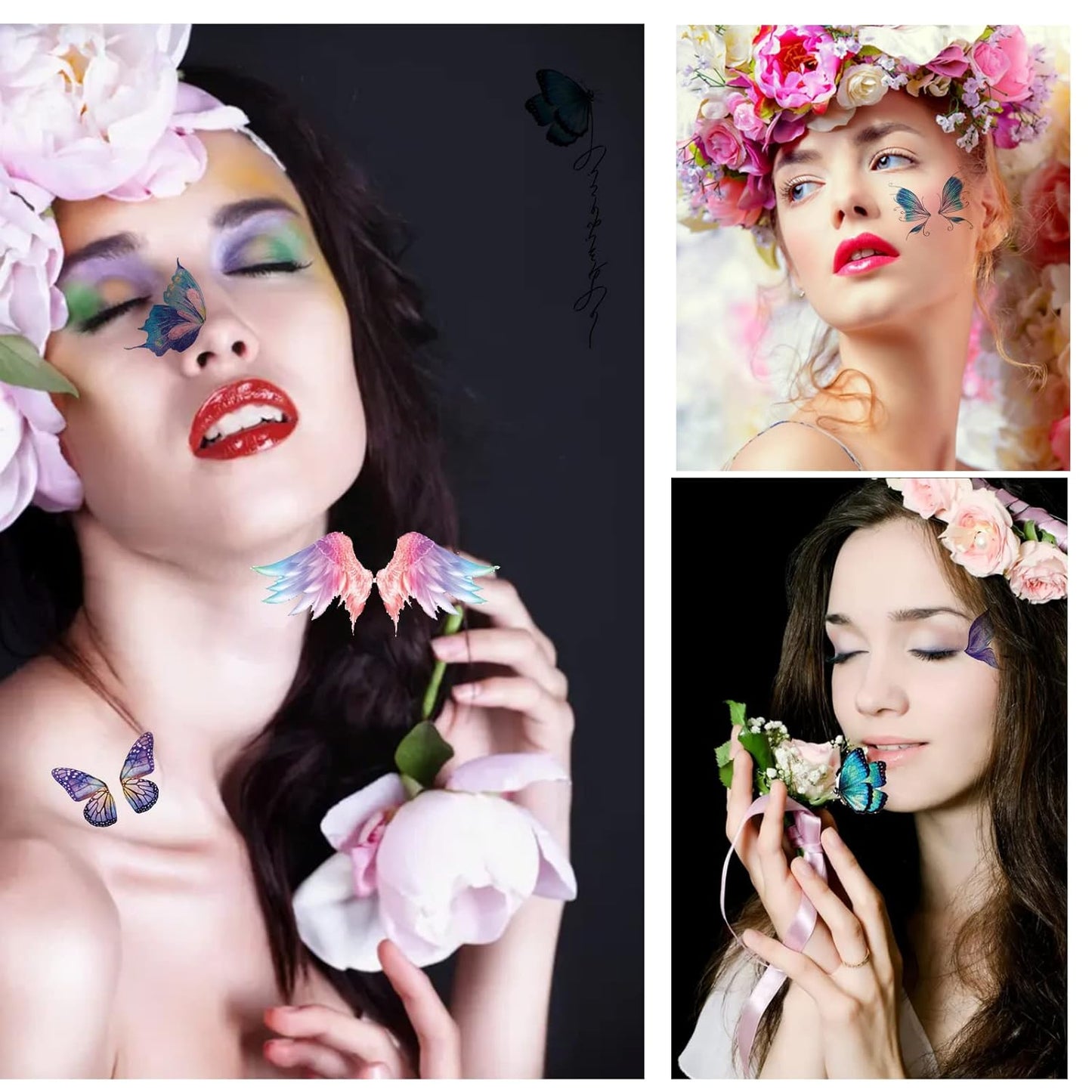 Glitter Butterfly Makeup Temporary Tattoo Stickers Colorful Butterflies Wings Fake Tattoos for Women Girls Festival Birthday Party Favors Face Eye Decoration Supplies (14 Packs)