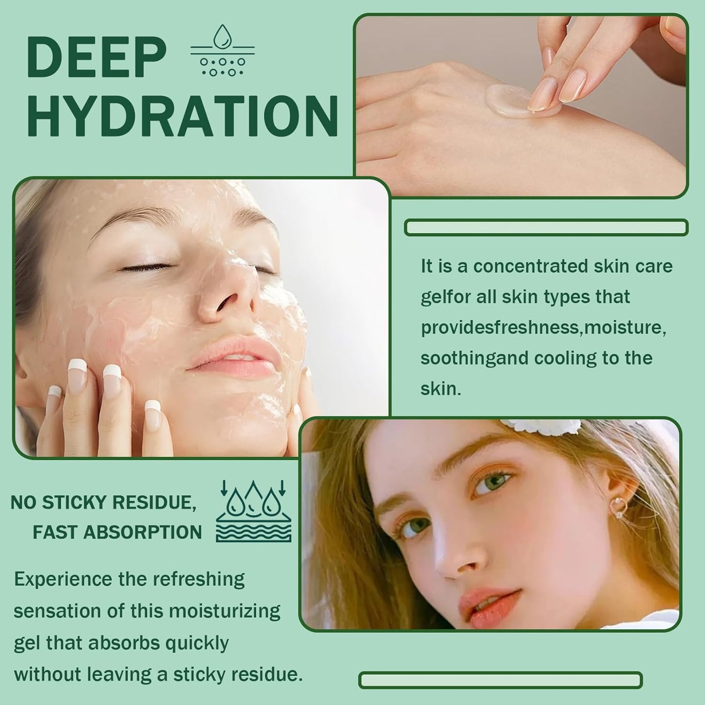 Moisturizing Gel for Face & Body,Non-sticky Gel After Sun Aloe Lotion Skin Care,Fast Absorbing Long Lasting Refreshing Hydrating Face Moisturizer for All Skin Types 04