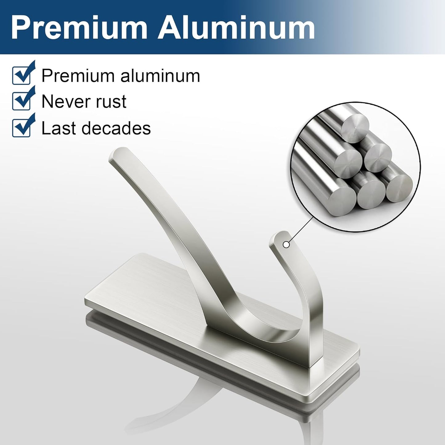 10 Pack Self Adhesive Towel Hooks: Extra Strong 13LB, Stainless Hook for Hanging Loofah, Towels, Coat, Bath Robe Bathroom Shower, Brushed Nickel