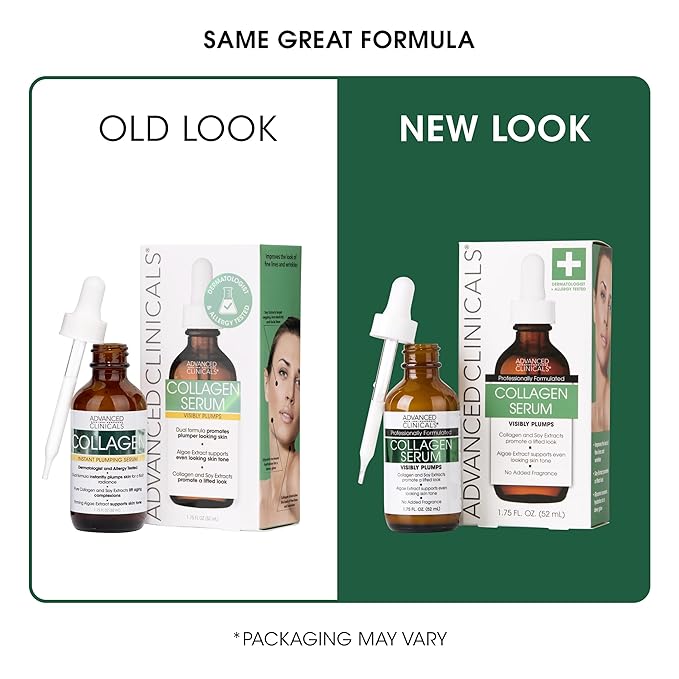 Advanced Clinicals Collagen Serum For Face | Visible Anti Aging Collagen Peptide Serum + Hyaluronic Acid Moisturizer Improves Look Of Wrinkles, Dry Skin, & Fine Lines, No added Fragrance, 1.75 Fl Oz