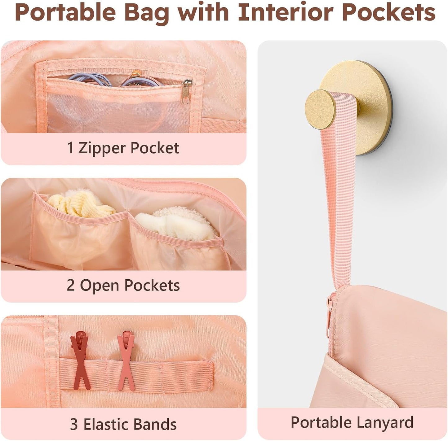 MOKURA Hot Hair Tools Travel Bag with Heat Resistant Mat, Women Hair Accessories Organizer Case, Storage Pouch for Curling Iron Straightener Flat Iron, Stocking Stuffers for Women, Gifts for Mom, Pink