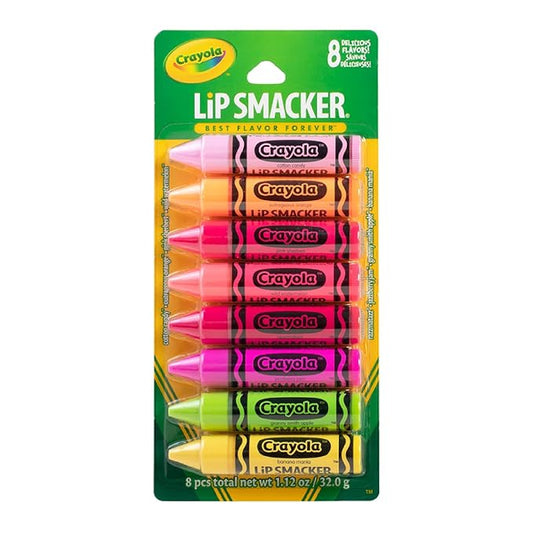 Lip Smacker Crayola Lip Balm Party Pack - 8 Moisturizing Lip Balms, Cotton Candy, Orange, Sherbert, Watermelon, Berry, Apple, Banana, Hydrating & Protecting - Cruelty-Free