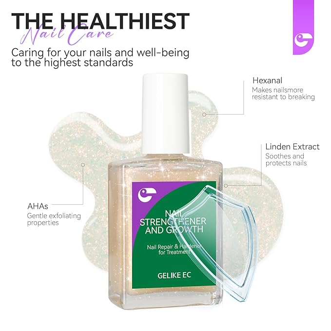 Women Nail Strengthener Protein for Daily: Glittering Pearl 15ml Gelike EC 6 in 1 Nail Treatment for Weak and Damaged Nails Everyday - Nail Polish Hardener for Home Salon Travel Spa Gift