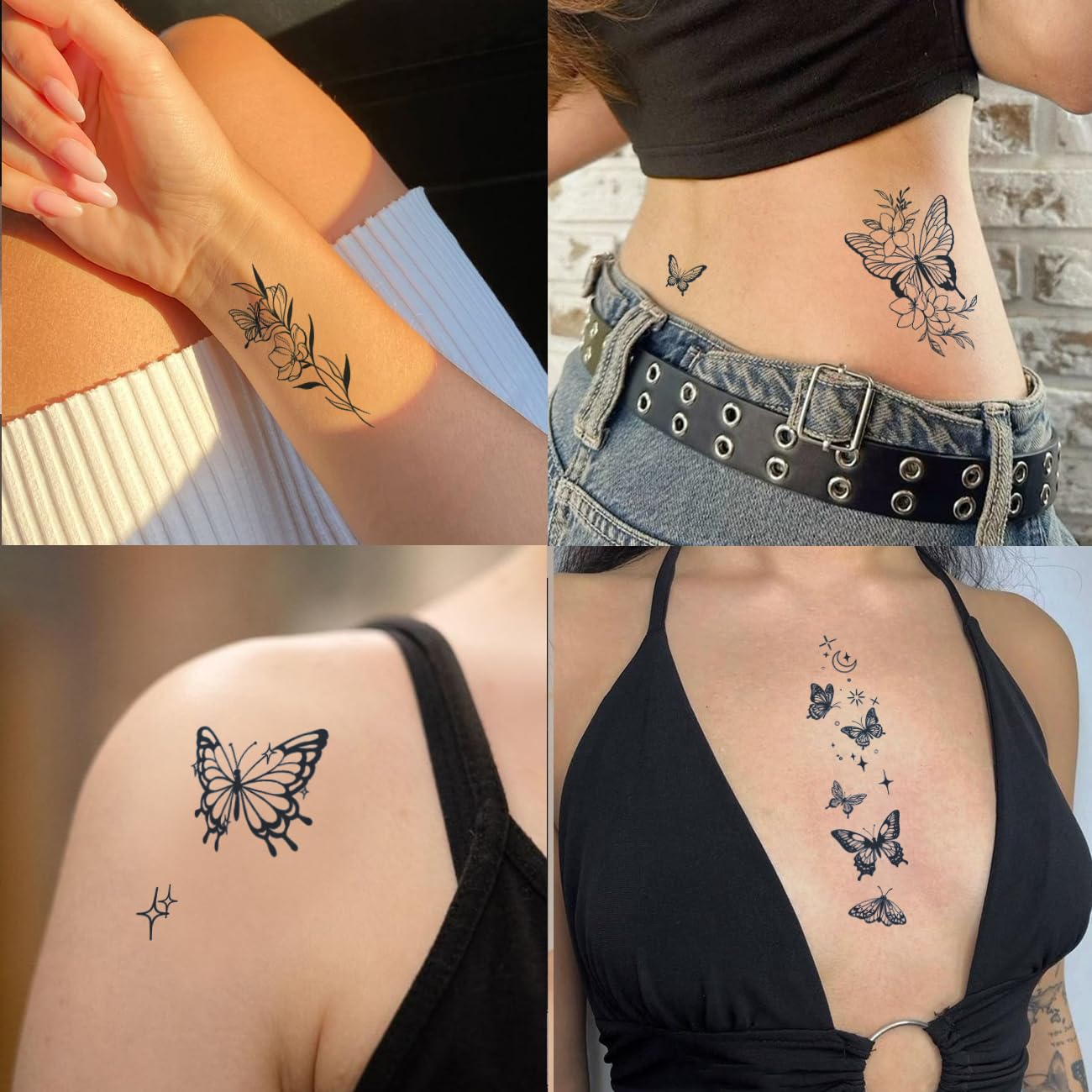 CHARLNET Butterfly Semi-Permanent Tattoos for Women - 2 Weeks Long Last,Realistic Butterfly Fake Tattoos for Body Art/Fades Naturally/No Reflection/Waterproof