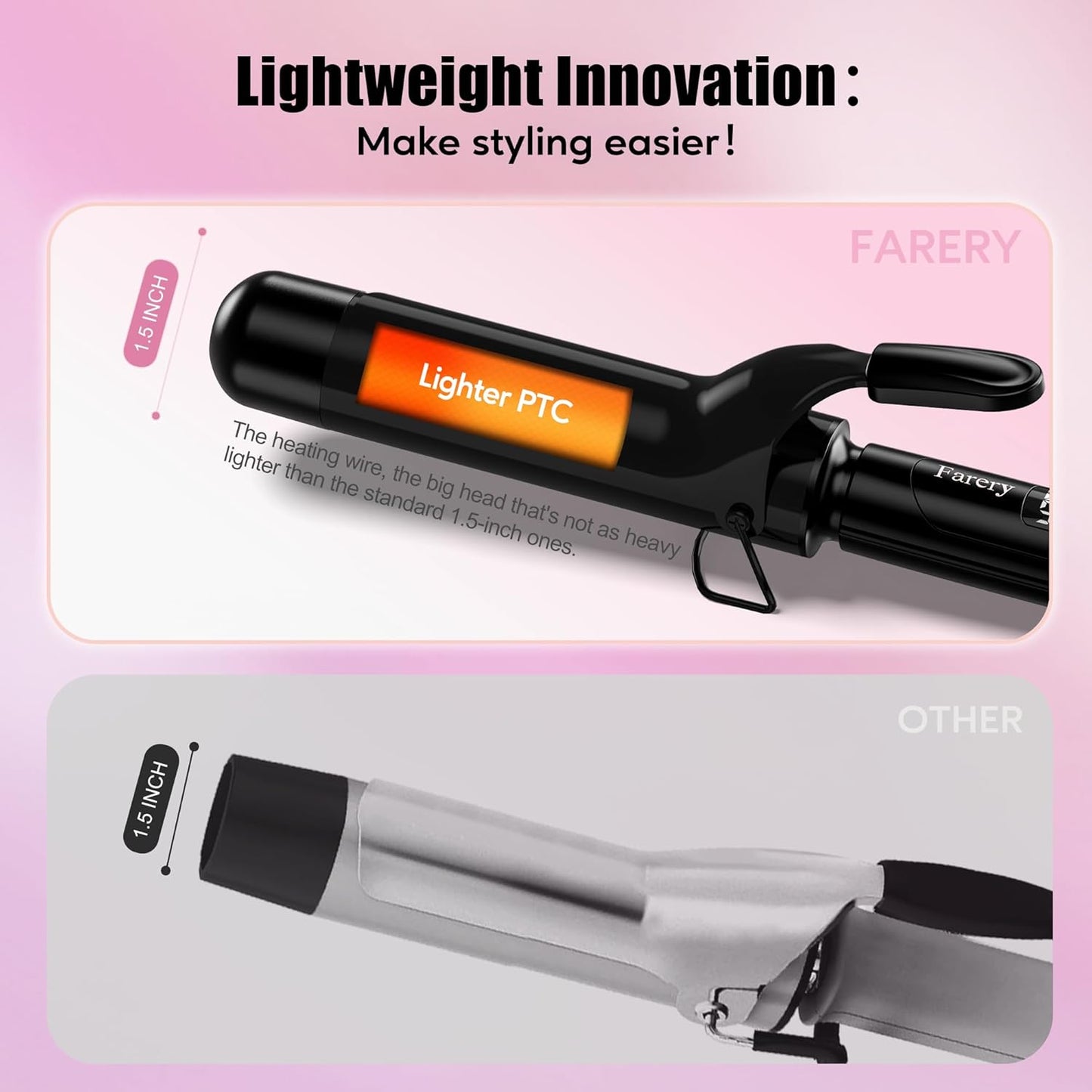 Farery 1.5 inch Curling Iron For Long Hair, Lightweight Long Barrel Curling Iron 1 1/2 Inch, Ceramic Curling Wand Infused Argan Oil & Keratin for Bouncy Curls, 9 Temp Digital Display & Lock Key, Glove