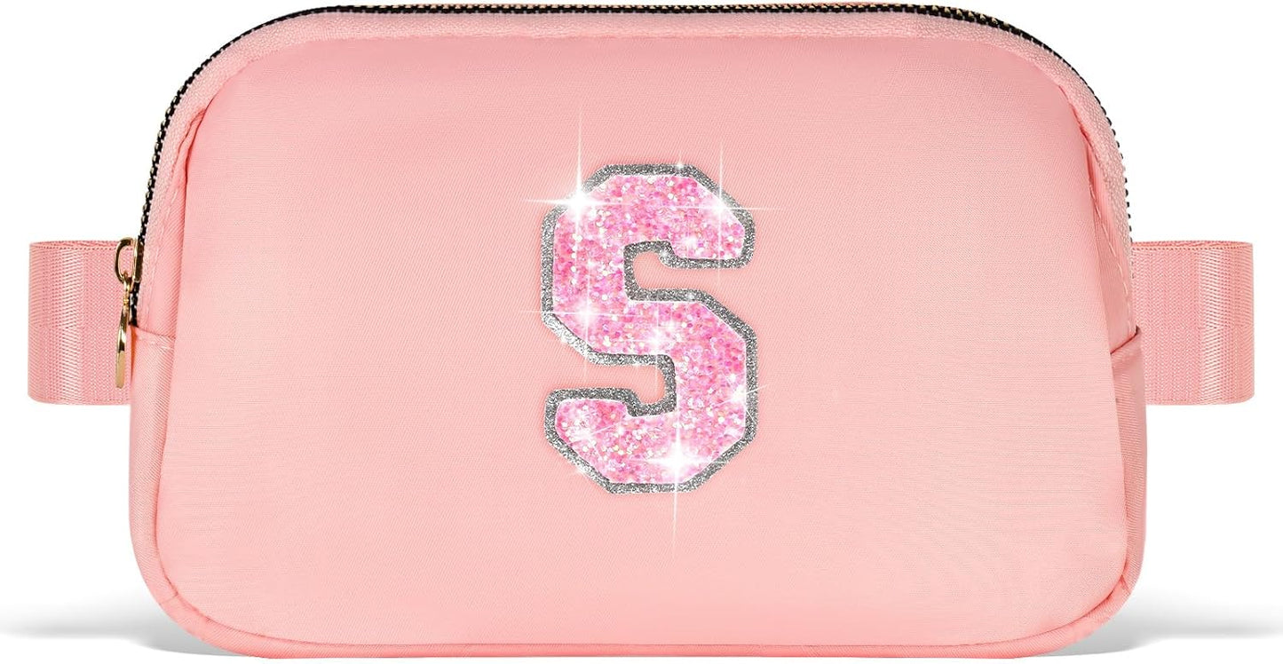 Gifts for Girls Teens Kids - Birthday Gifts for Daughter Sister Her,Teen Girl Essentials,Travel Essentials,Cute Teen Trendy Stuff Waist Packs Belt Bag Crossbody Bag | Peach,Initial S