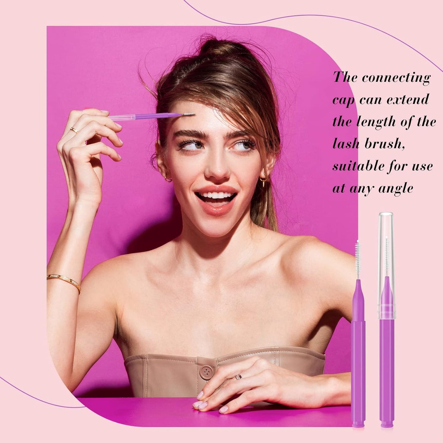 Lallisa 100 Pieces Micro Eyebrow Spoolie Brush with Cap Brow Lamination Tool Eyelash Brush Multifunctional Micro Lash Comb for Eyelash and Eyebrow Extensions Tool(Purple)