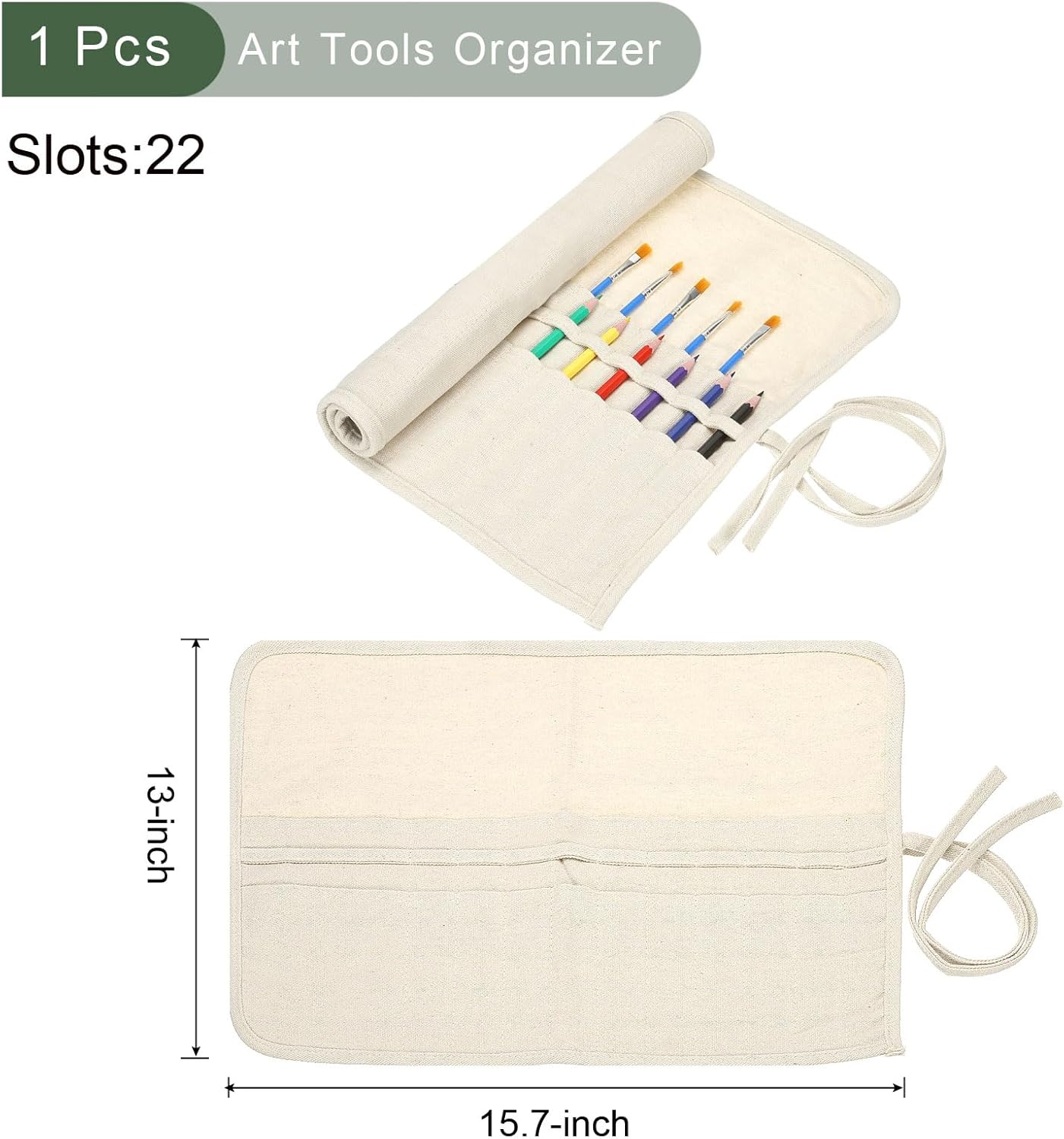 YOKIVE Color Pencil Organizer, Painting Brush Holder Artist Roll Art Craft Supplies Bag for Marker Outdoor Travel Organizing, 22 Slots, White