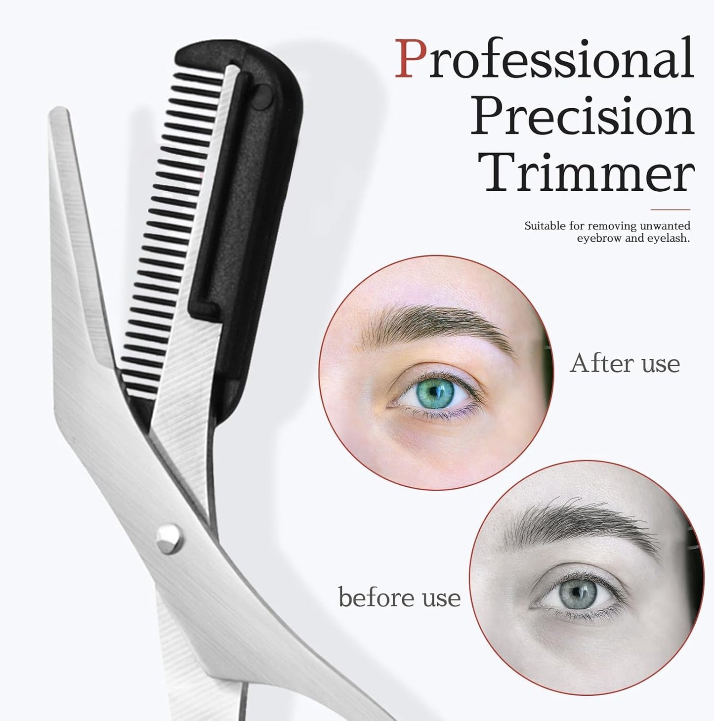 Eyebrow Trimmer Scissors - Professional Non-Slip Finger Grip Brow Scissors with Comb for Men and Women - Salon-Quality Design for Effortless Brow Shaping (Black)